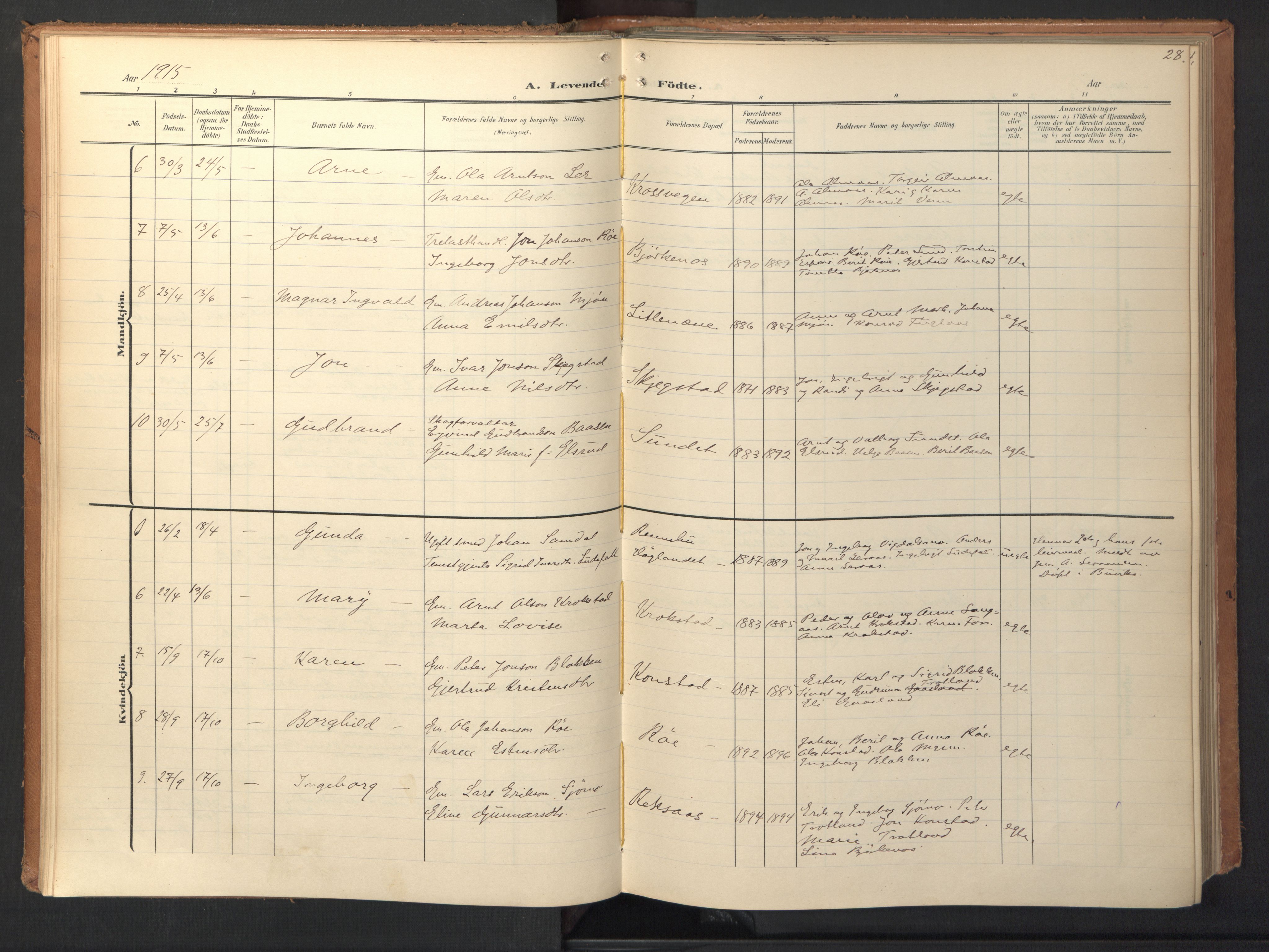 Ministerialprotokoller, klokkerbøker og fødselsregistre - Sør-Trøndelag, AV/SAT-A-1456/694/L1128: Parish register (official) no. 694A02, 1906-1931, p. 28