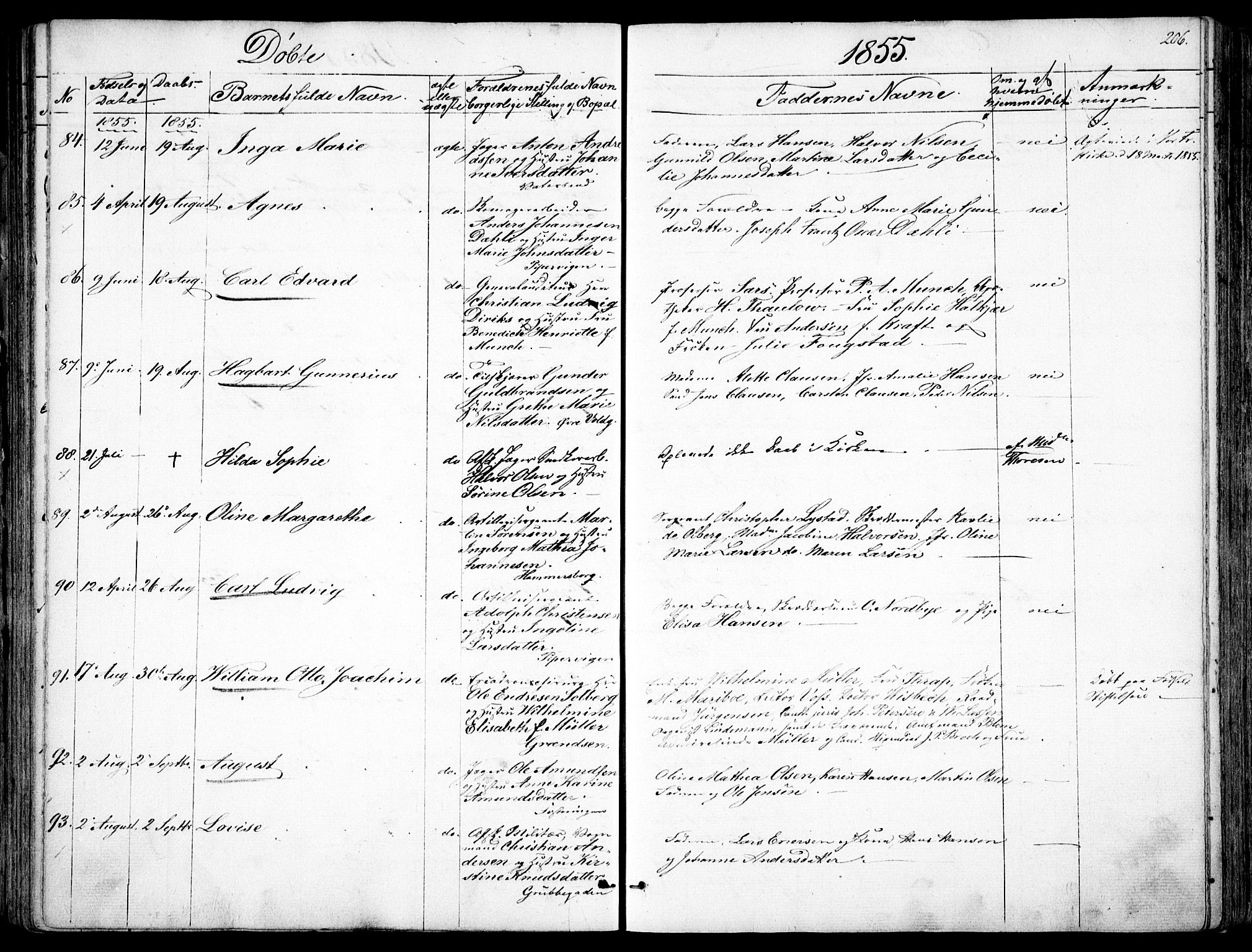 Garnisonsmenigheten Kirkebøker, AV/SAO-A-10846/F/Fa/L0008: Parish register (official) no. 8, 1842-1859, p. 206