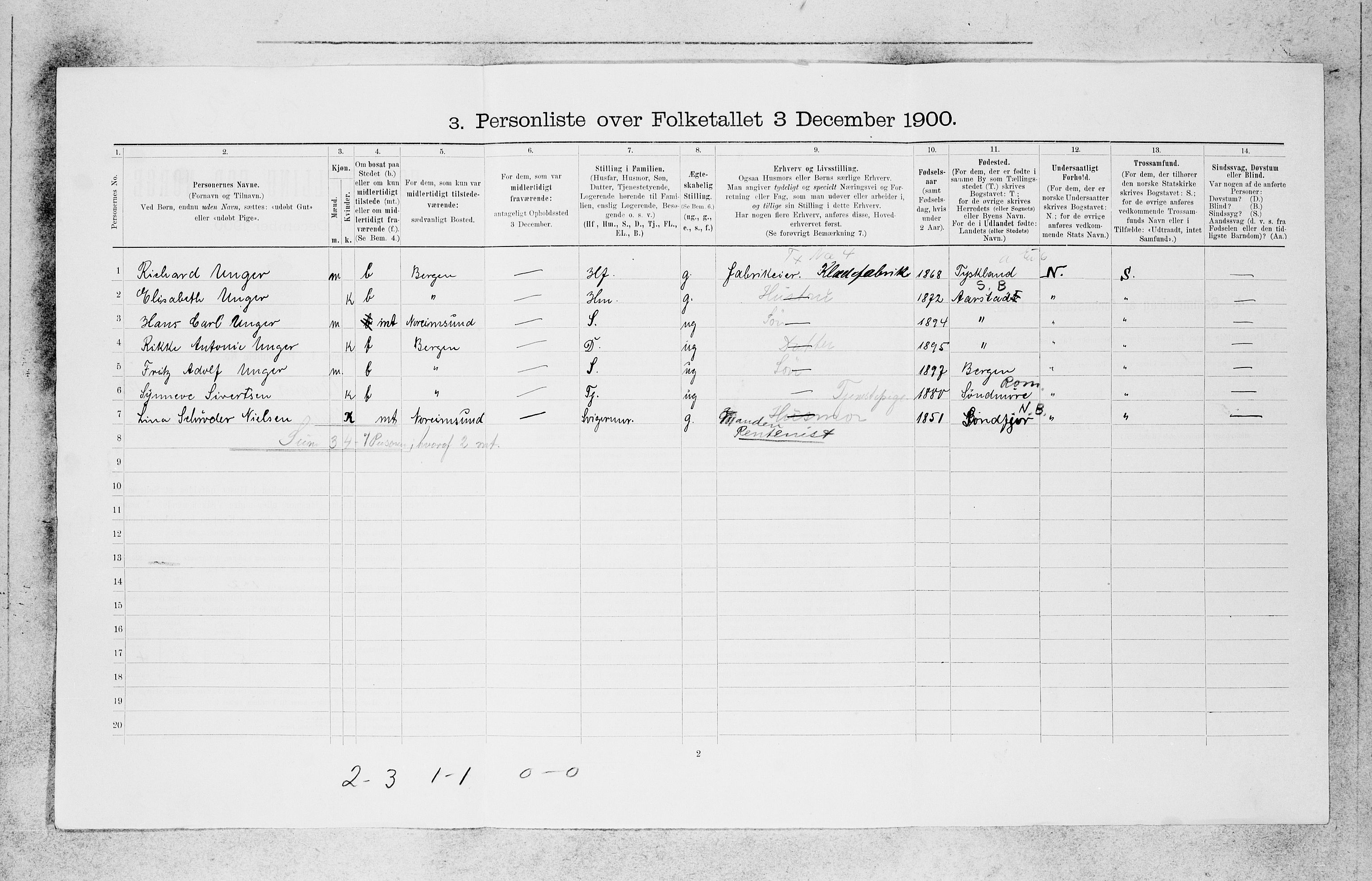 SAB, 1900 census for Bergen, 1900, p. 25952