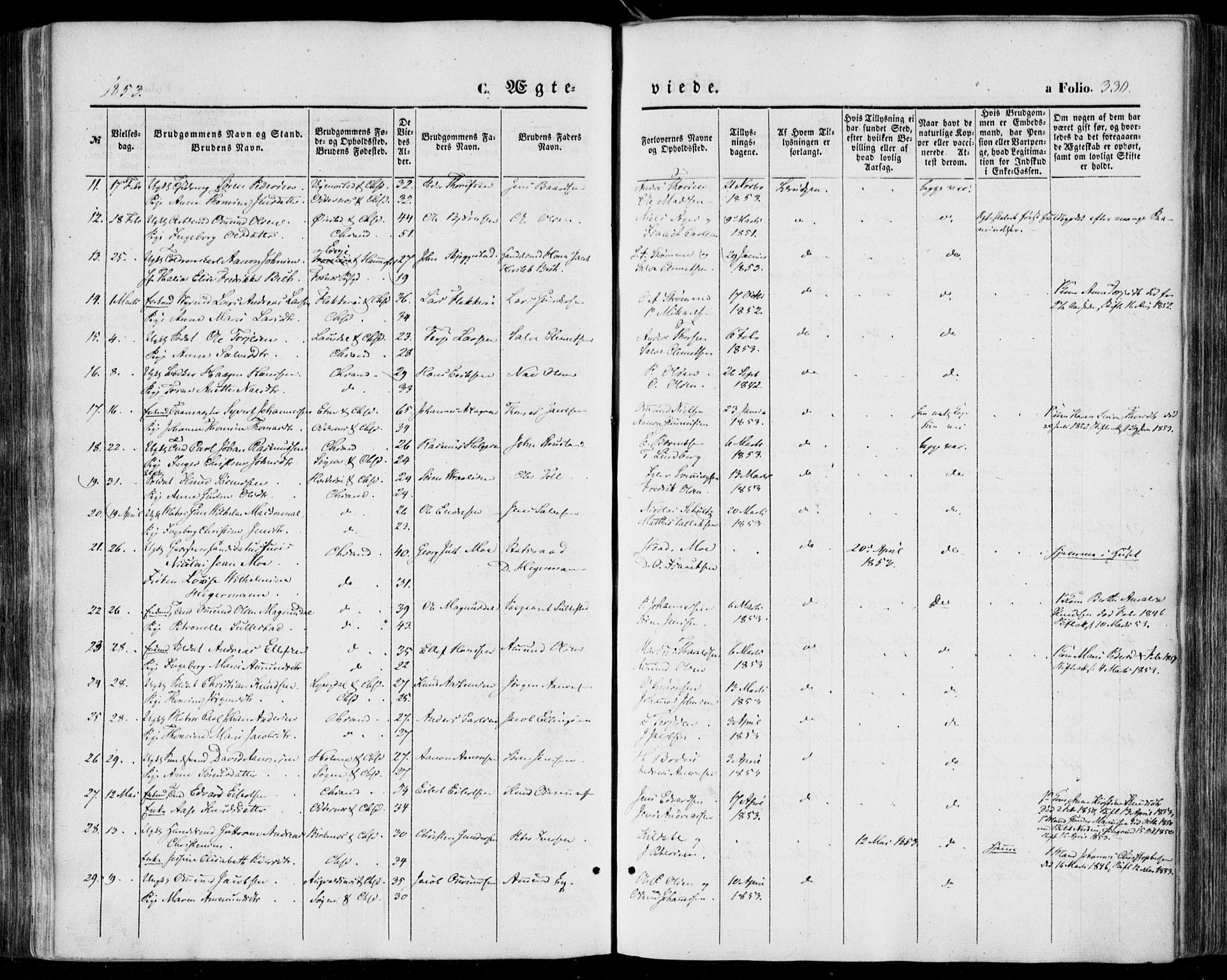 Kristiansand domprosti, SAK/1112-0006/F/Fa/L0014: Parish register (official) no. A 14, 1852-1867, p. 330