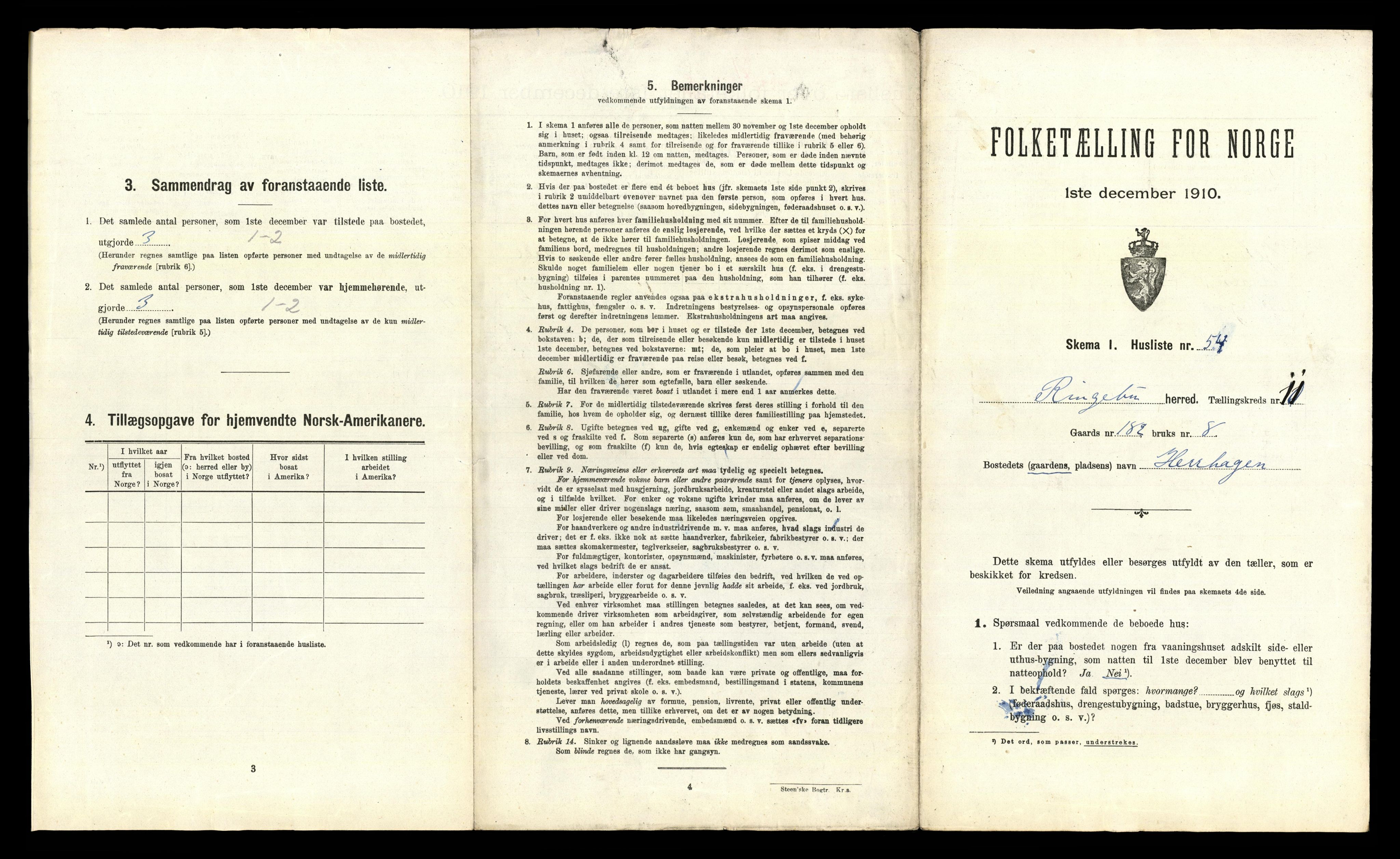 RA, 1910 census for Ringebu, 1910, p. 1622