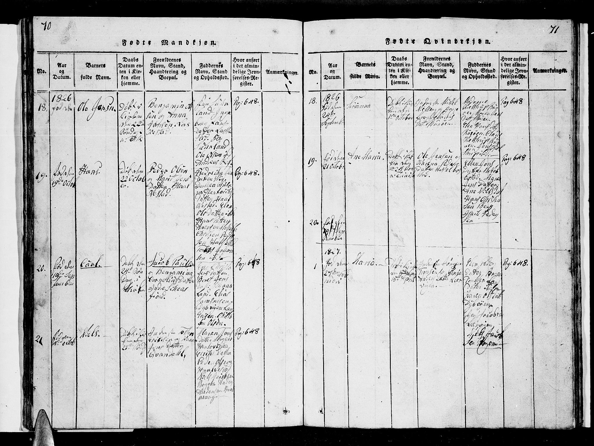 Ministerialprotokoller, klokkerbøker og fødselsregistre - Nordland, AV/SAT-A-1459/855/L0812: Parish register (copy) no. 855C01, 1821-1838, p. 70-71