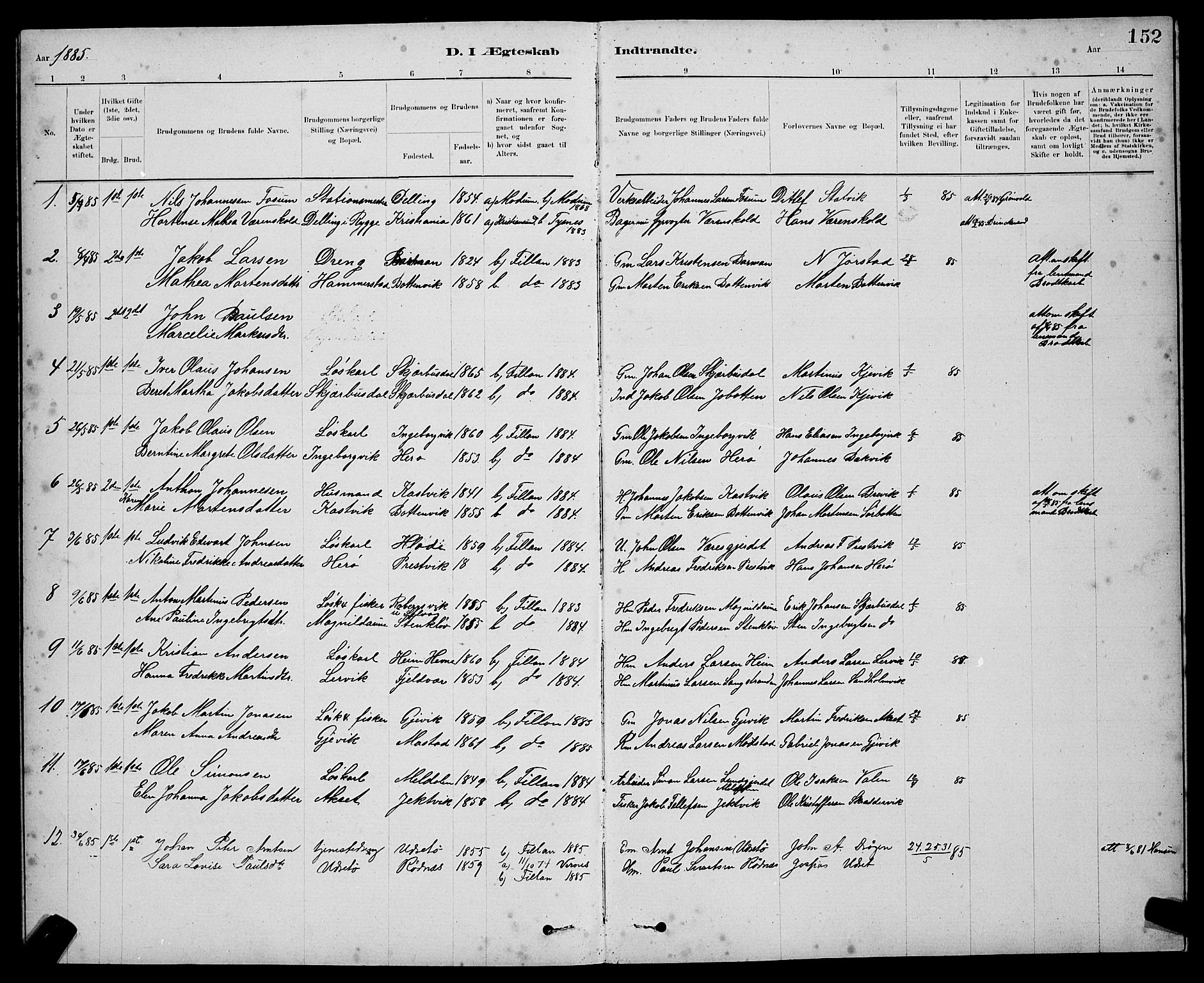 Ministerialprotokoller, klokkerbøker og fødselsregistre - Sør-Trøndelag, SAT/A-1456/637/L0562: Parish register (copy) no. 637C03, 1883-1898, p. 152