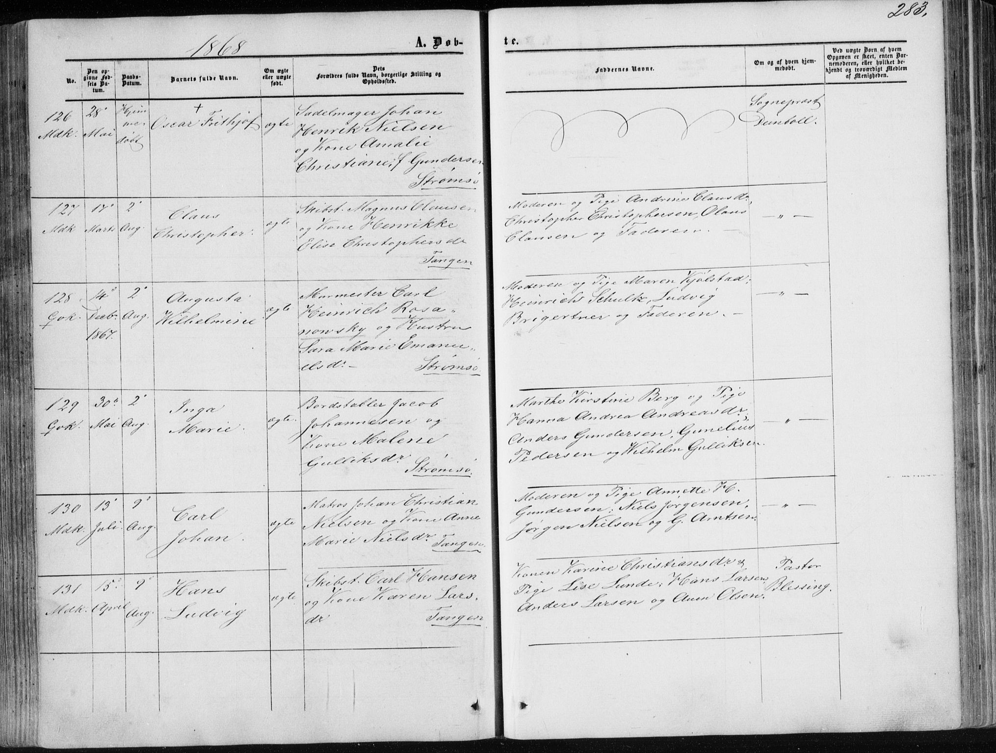 Strømsø kirkebøker, AV/SAKO-A-246/F/Fa/L0015: Parish register (official) no. I 15, 1859-1868, p. 283