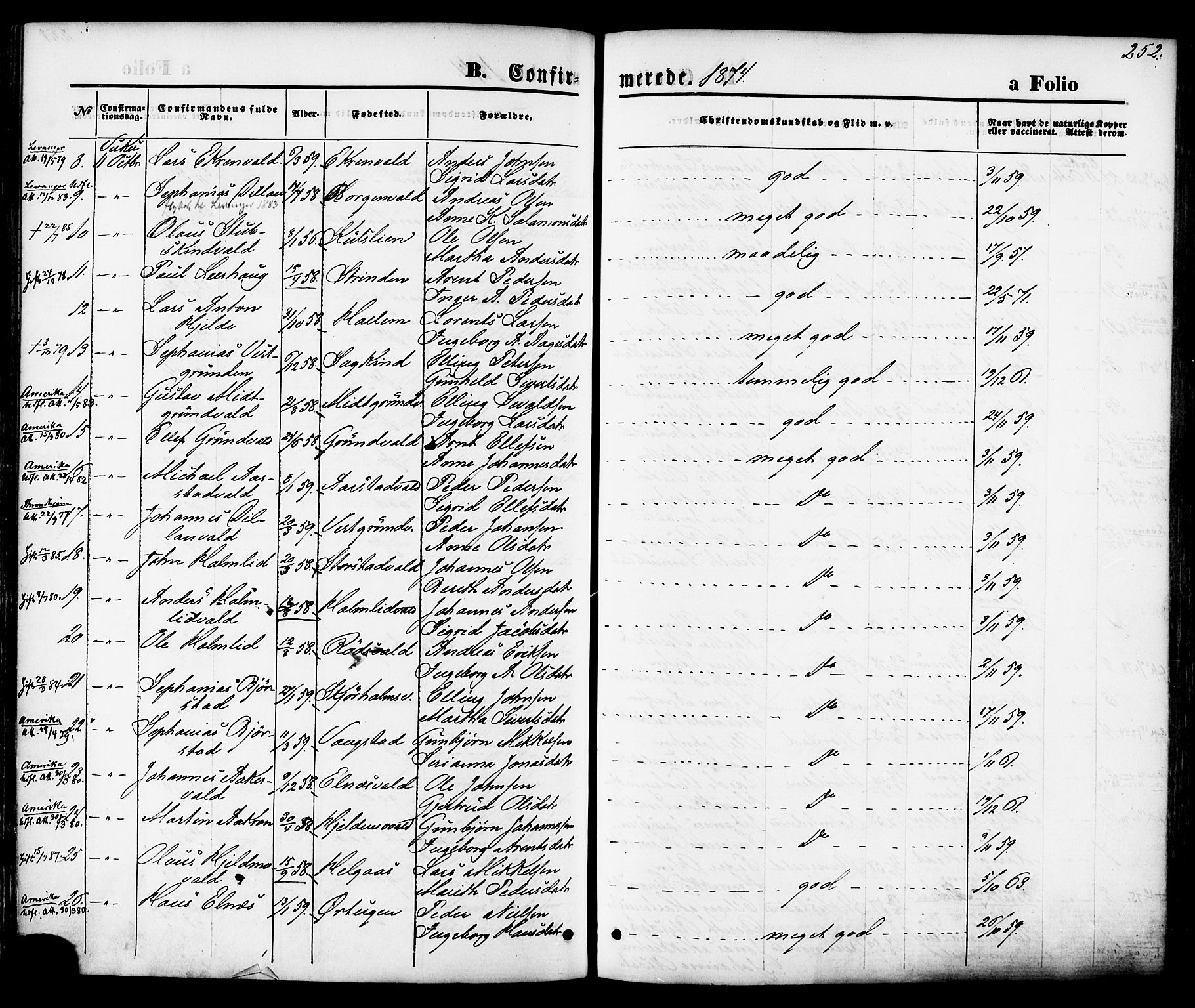 Ministerialprotokoller, klokkerbøker og fødselsregistre - Nord-Trøndelag, AV/SAT-A-1458/723/L0242: Parish register (official) no. 723A11, 1870-1880, p. 252