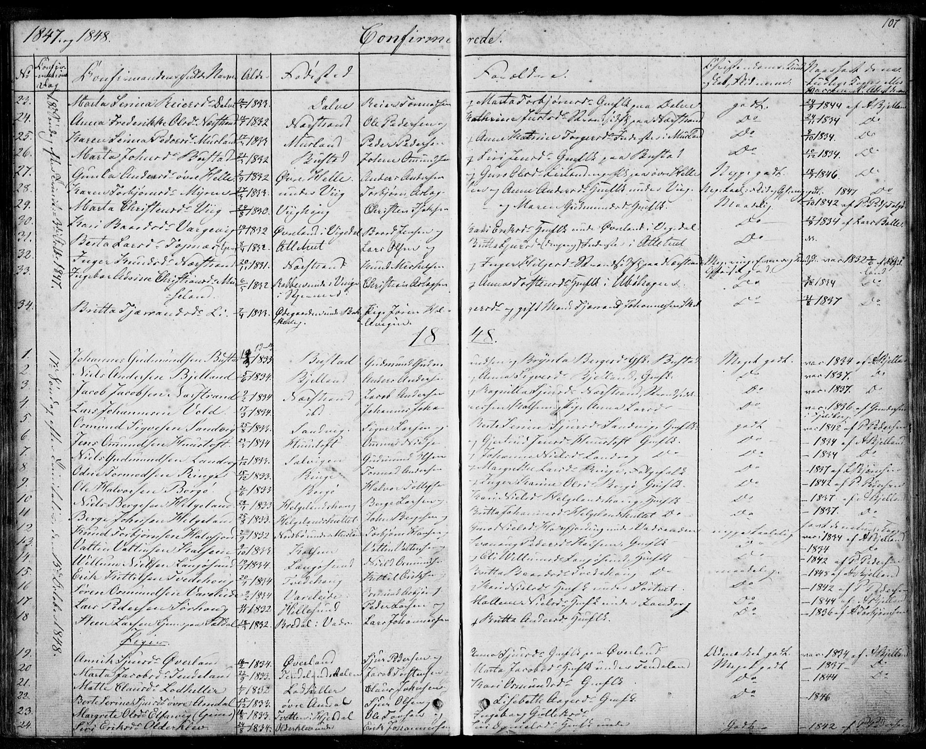 Nedstrand sokneprestkontor, SAST/A-101841/01/IV: Parish register (official) no. A 8, 1839-1860, p. 107