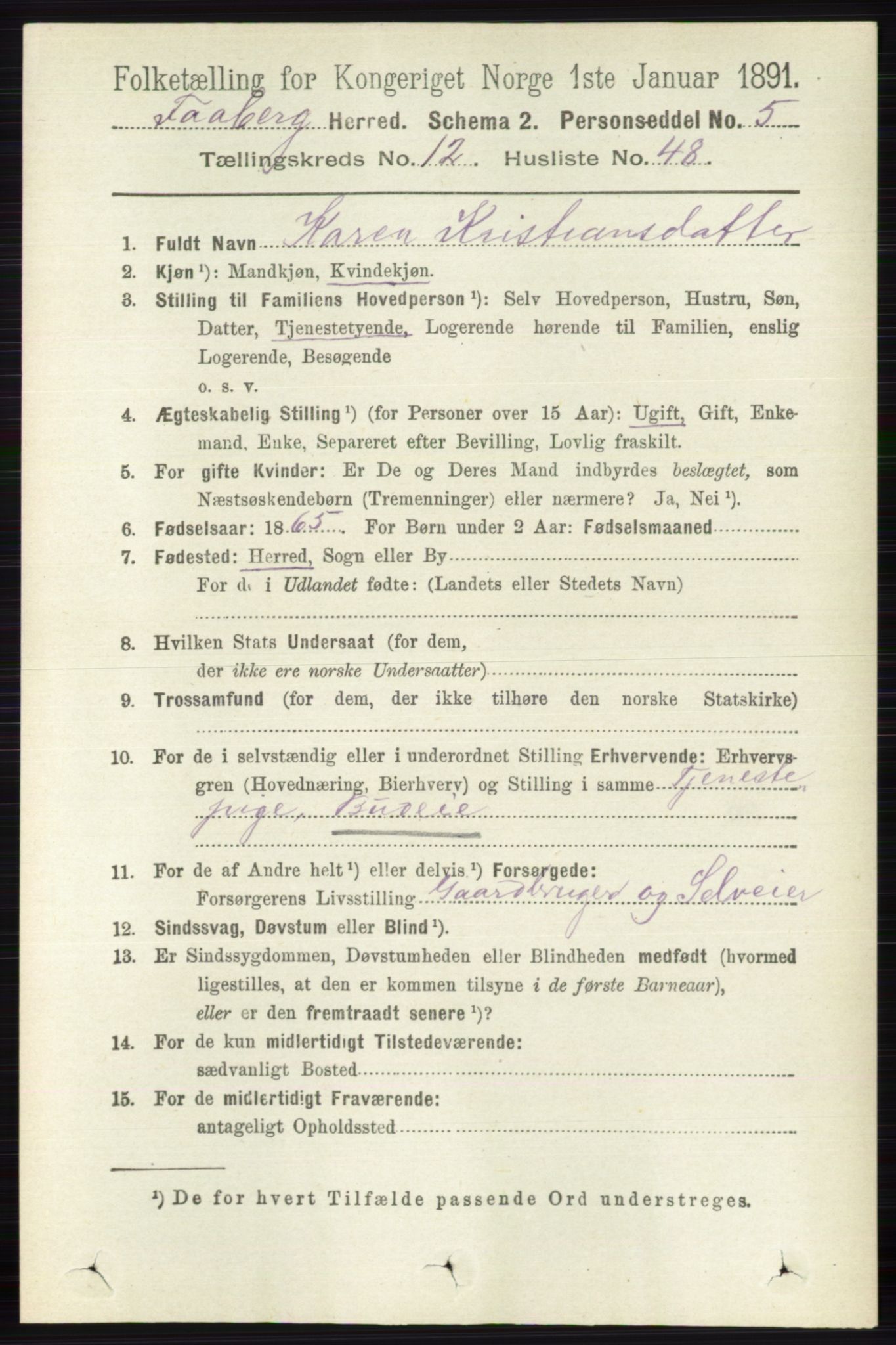 RA, 1891 census for 0524 Fåberg, 1891, p. 5018