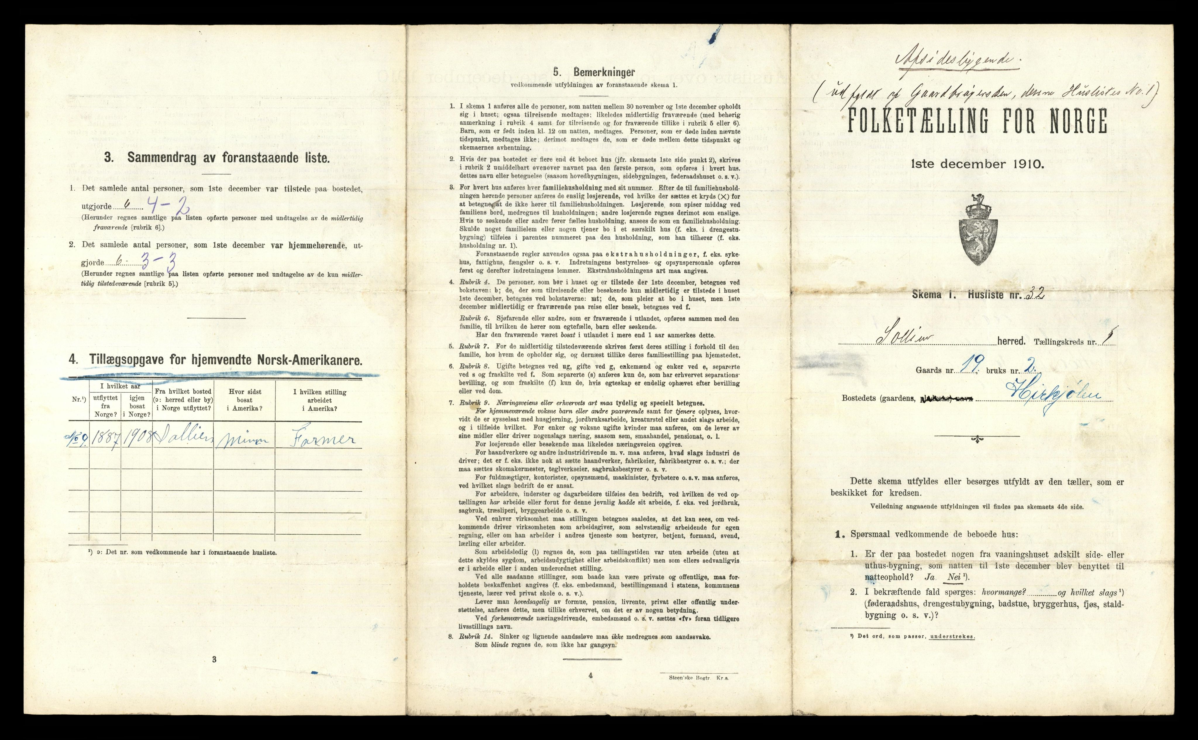 RA, 1910 census for Sollia, 1910, p. 79