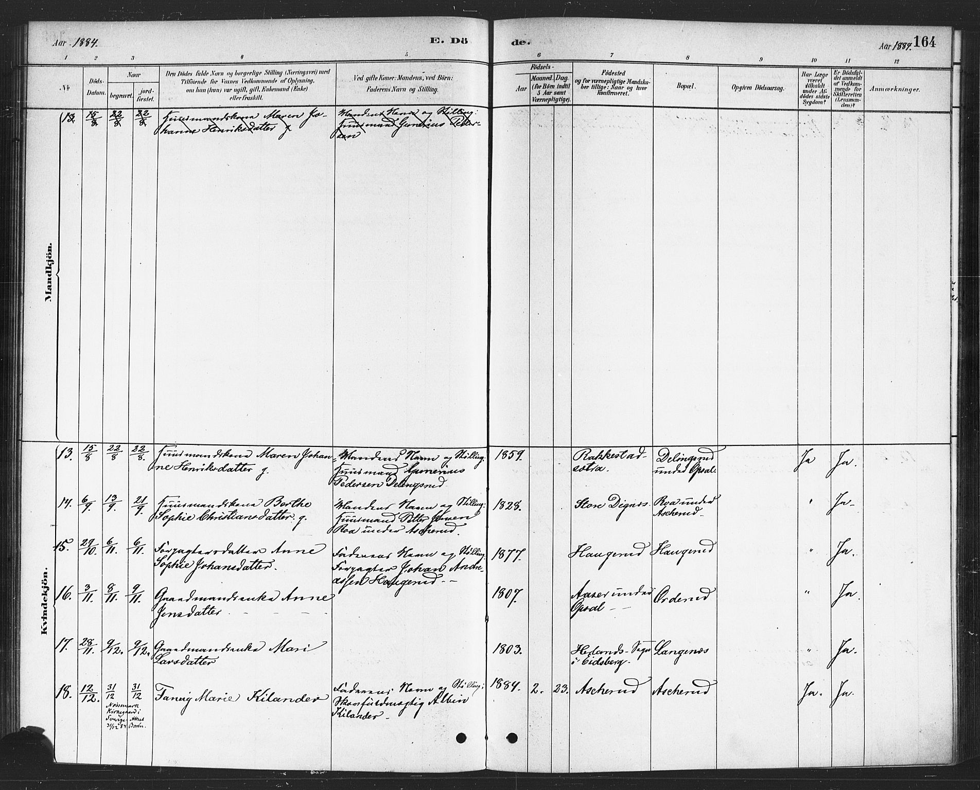 Rødenes prestekontor Kirkebøker, AV/SAO-A-2005/F/Fa/L0009: Parish register (official) no. I 9, 1880-1889, p. 164