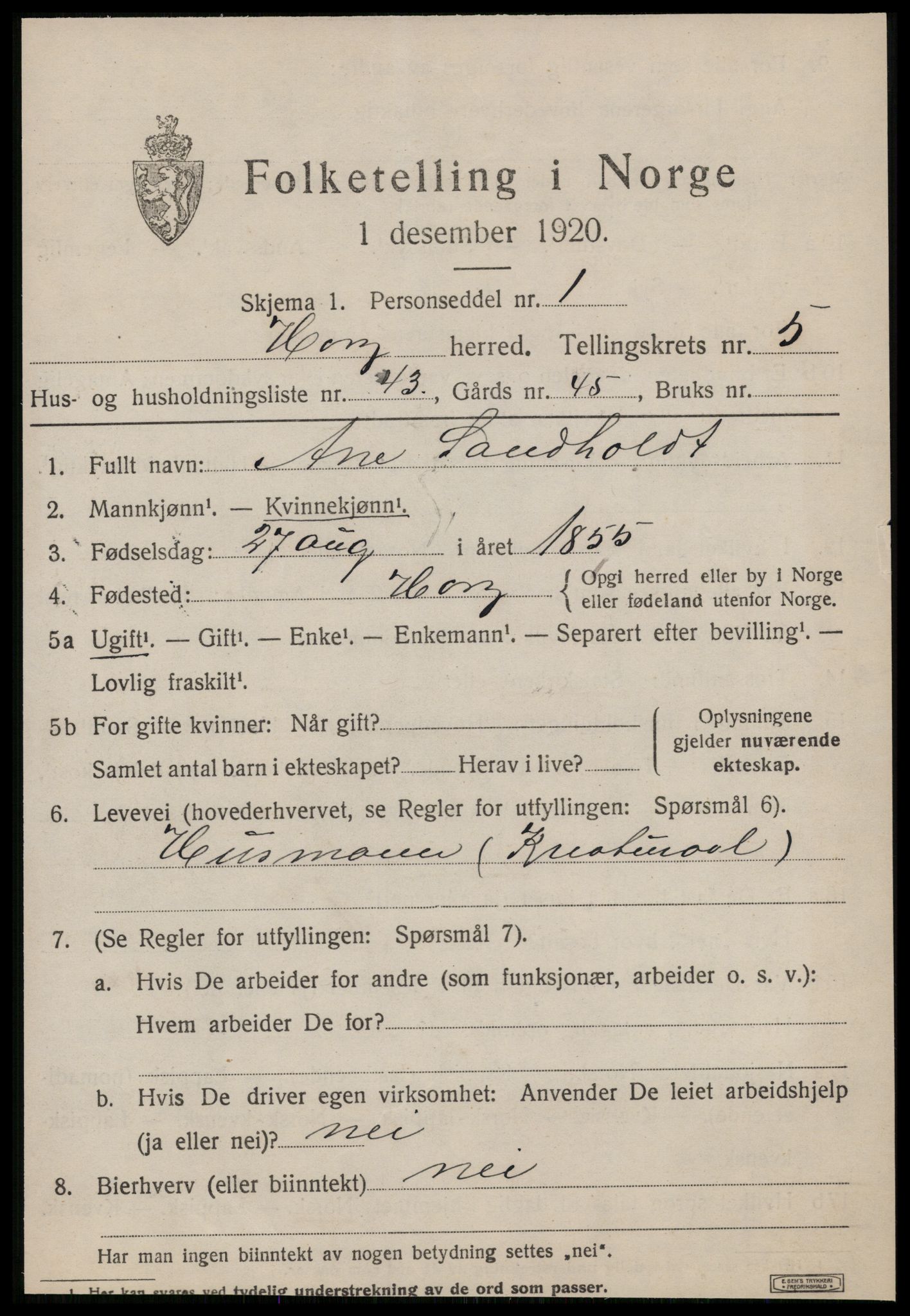 SAT, 1920 census for Horg, 1920, p. 4058