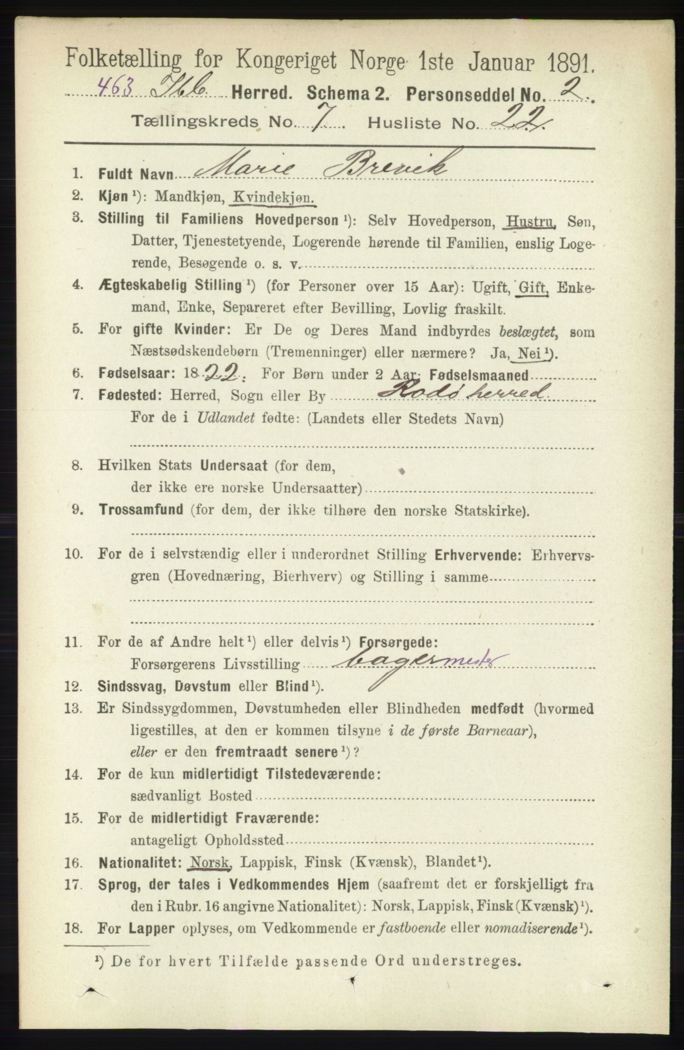 RA, 1891 census for 1917 Ibestad, 1891, p. 4306