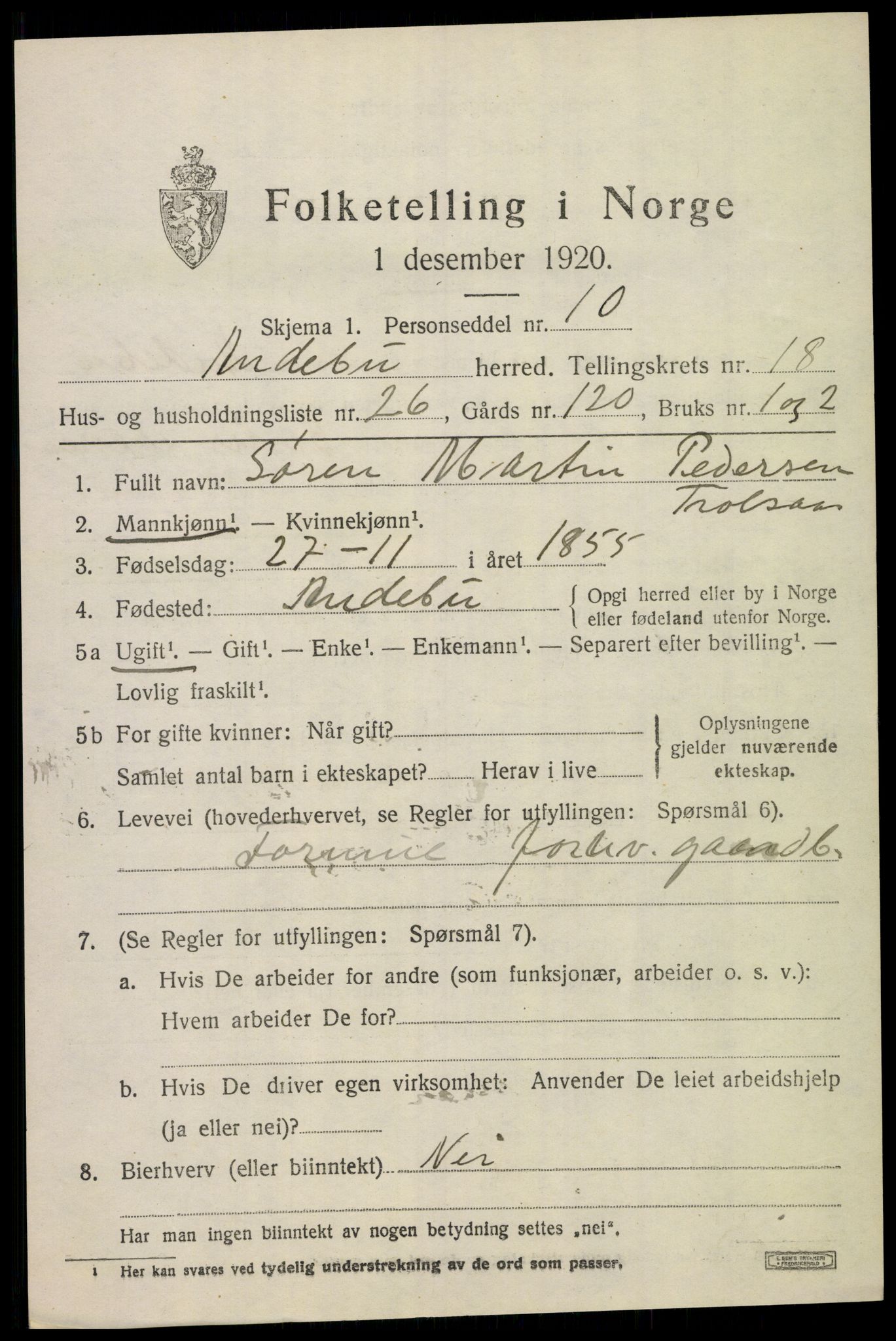 SAKO, 1920 census for Andebu, 1920, p. 6290