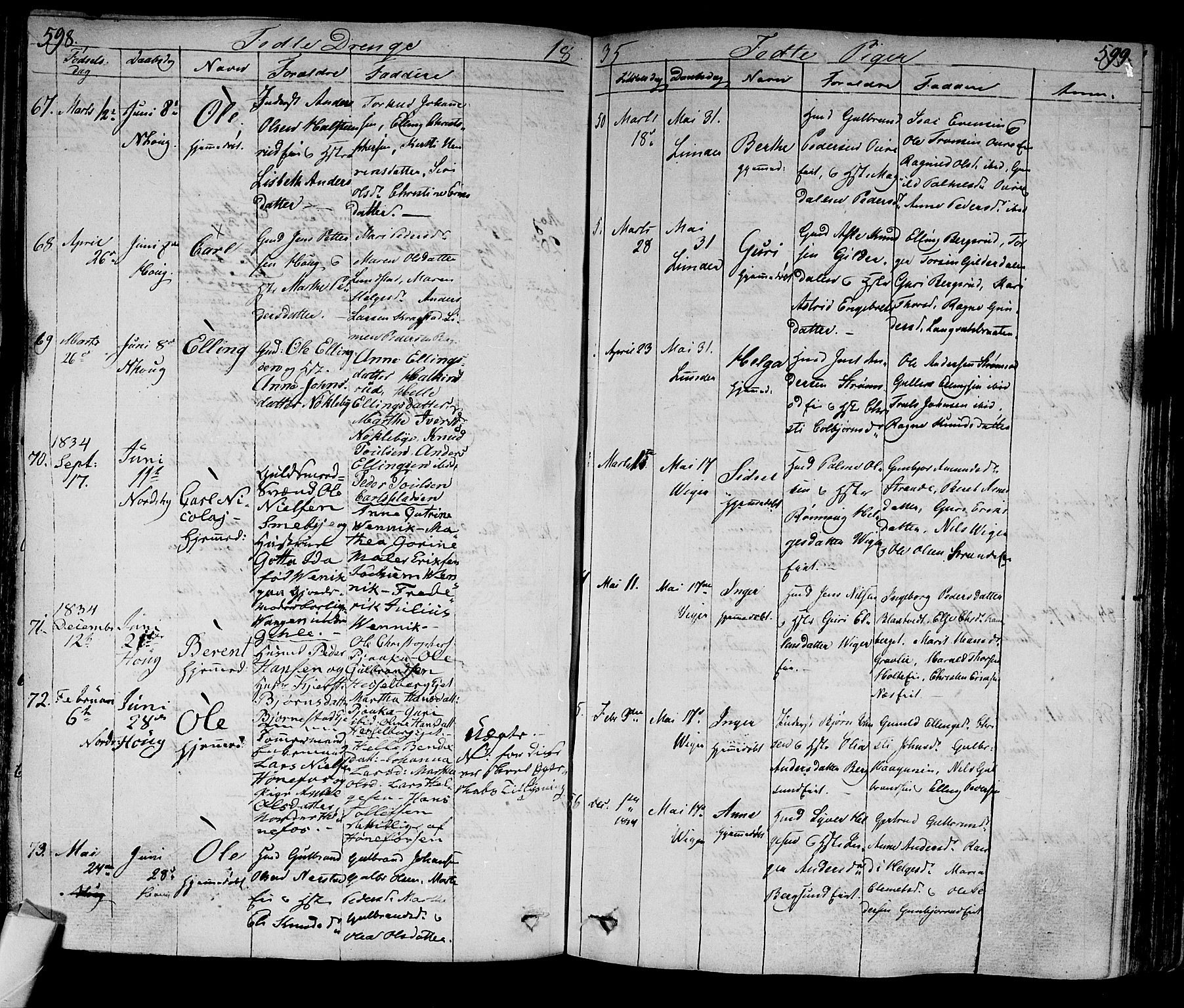 Norderhov kirkebøker, SAKO/A-237/F/Fa/L0009: Parish register (official) no. 9, 1819-1837, p. 598-599