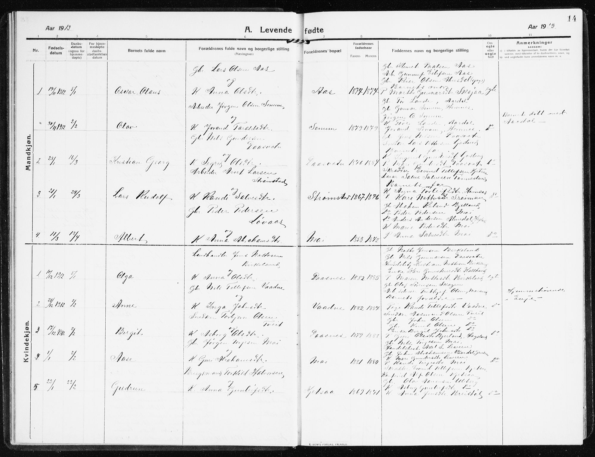 Evje sokneprestkontor, SAK/1111-0008/F/Fb/Fbb/L0003: Parish register (copy) no. B 3, 1910-1933, p. 14