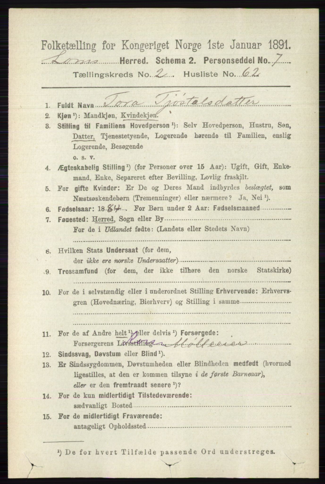 RA, 1891 census for 0514 Lom, 1891, p. 1212