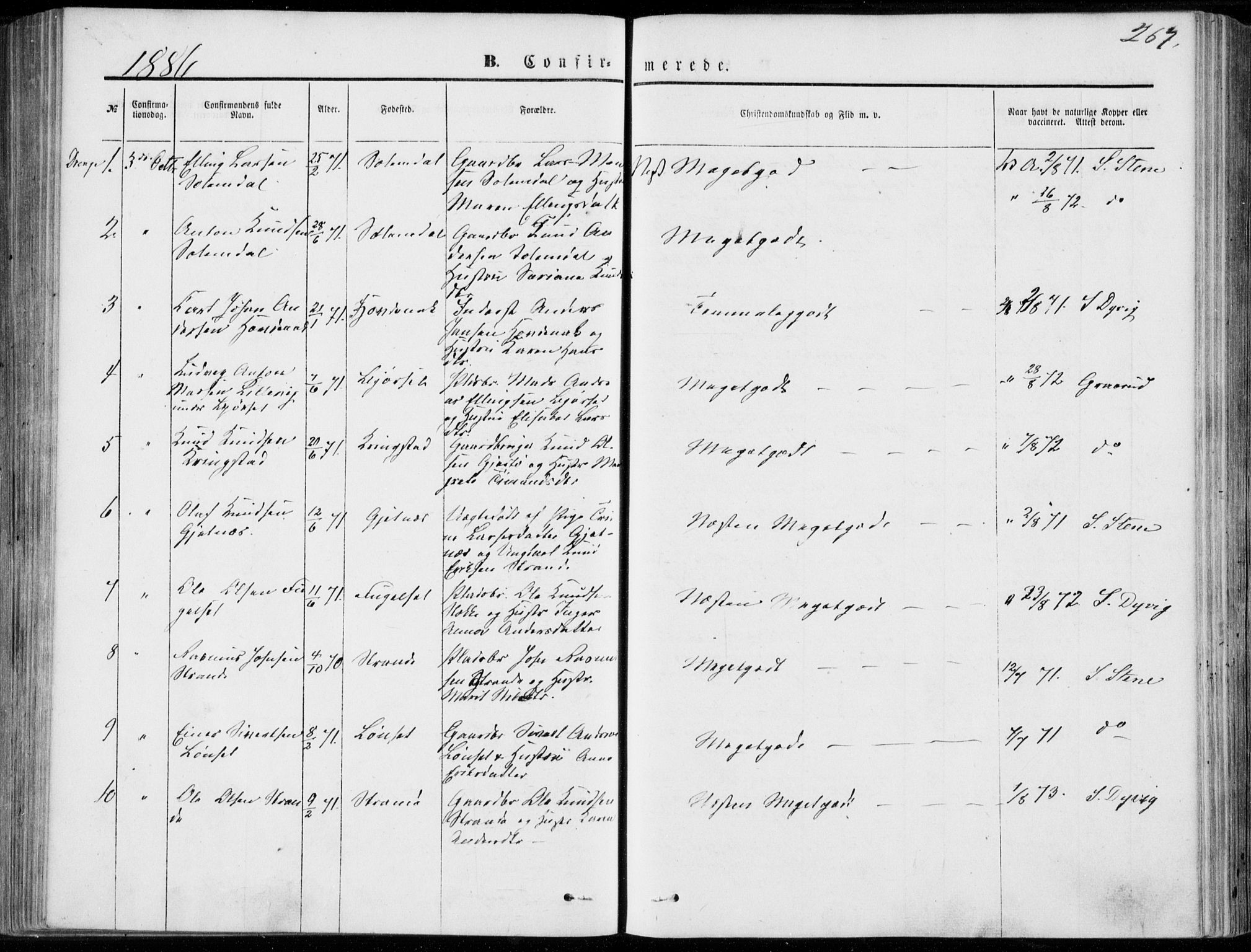 Ministerialprotokoller, klokkerbøker og fødselsregistre - Møre og Romsdal, SAT/A-1454/555/L0655: Parish register (official) no. 555A05, 1869-1886, p. 267
