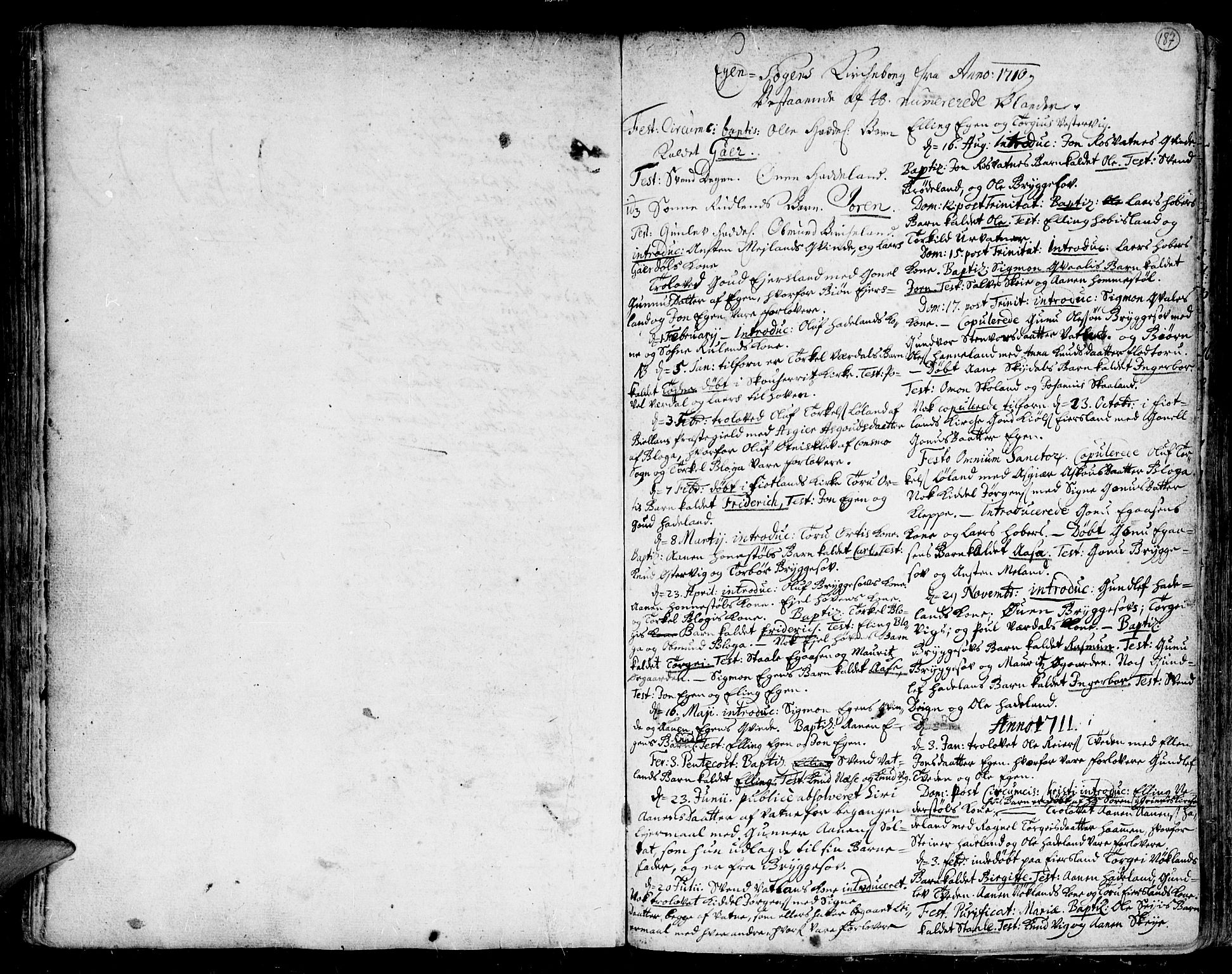 Kvinesdal sokneprestkontor, SAK/1111-0026/F/Fa/Fab/L0001: Parish register (official) no. A 1 /4, 1710-1760, p. 187