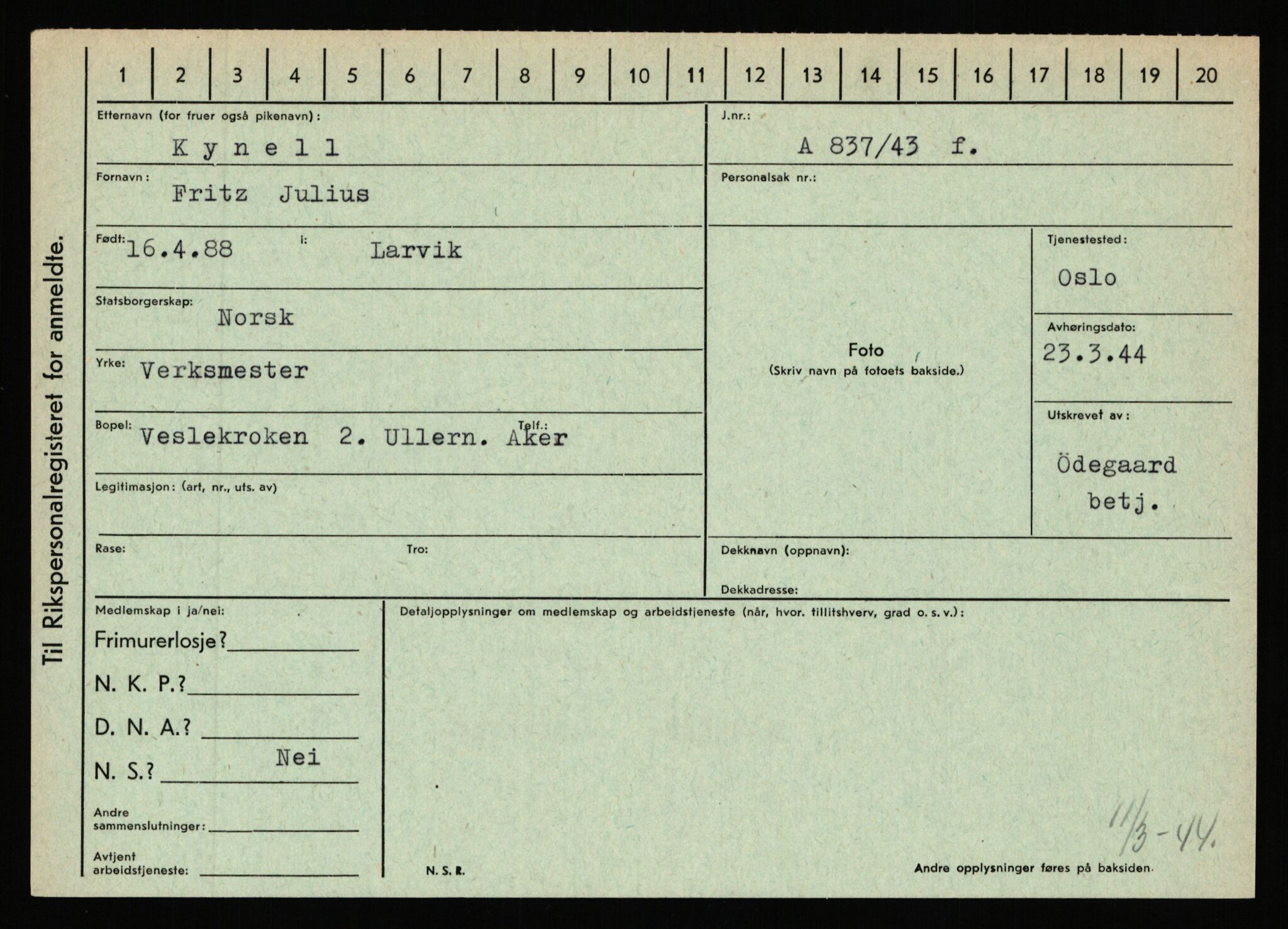 Statspolitiet - Hovedkontoret / Osloavdelingen, AV/RA-S-1329/C/Ca/L0009: Knutsen - Limstrand, 1943-1945, p. 2456