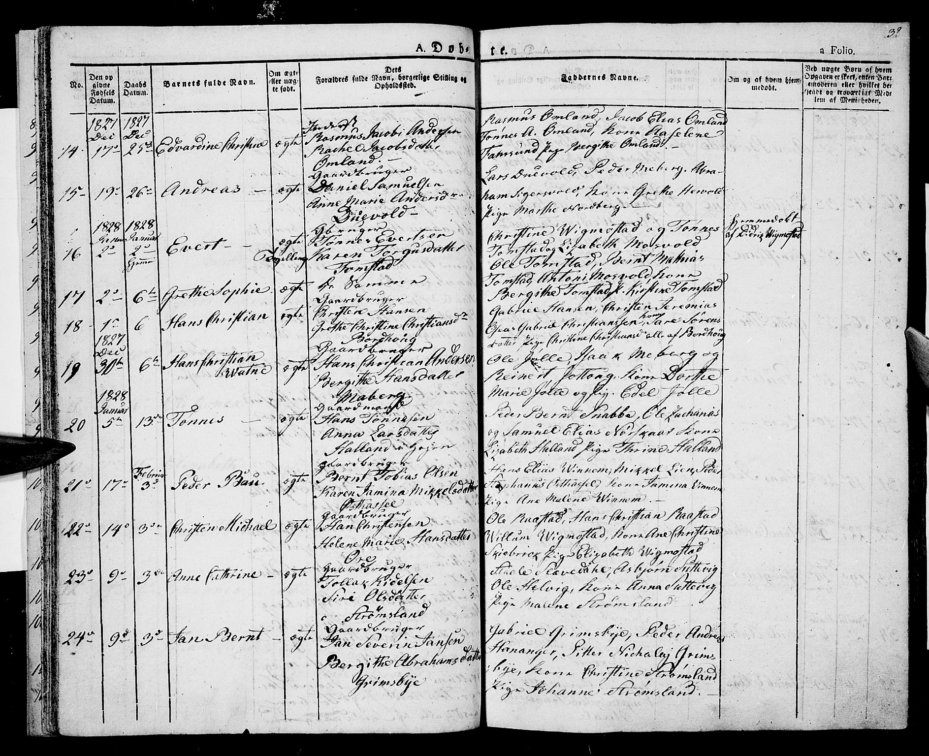 Lista sokneprestkontor, AV/SAK-1111-0027/F/Fa/L0008: Parish register (official) no. A 8, 1823-1835, p. 32