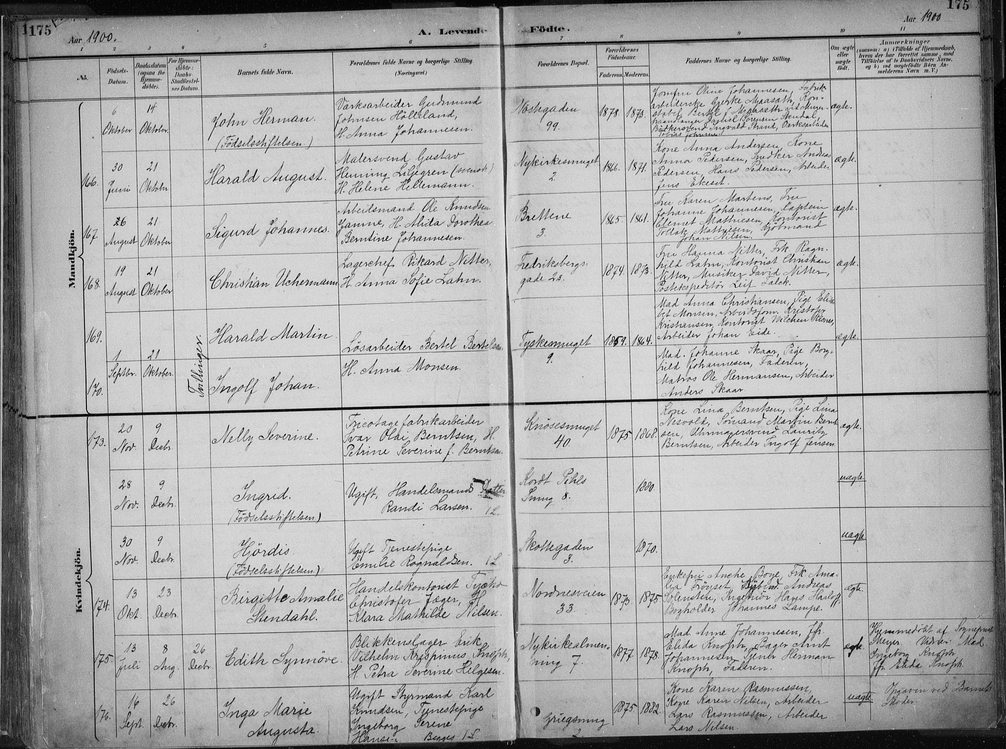 Nykirken Sokneprestembete, AV/SAB-A-77101/H/Haa/L0018: Parish register (official) no. B 6, 1895-1903, p. 175