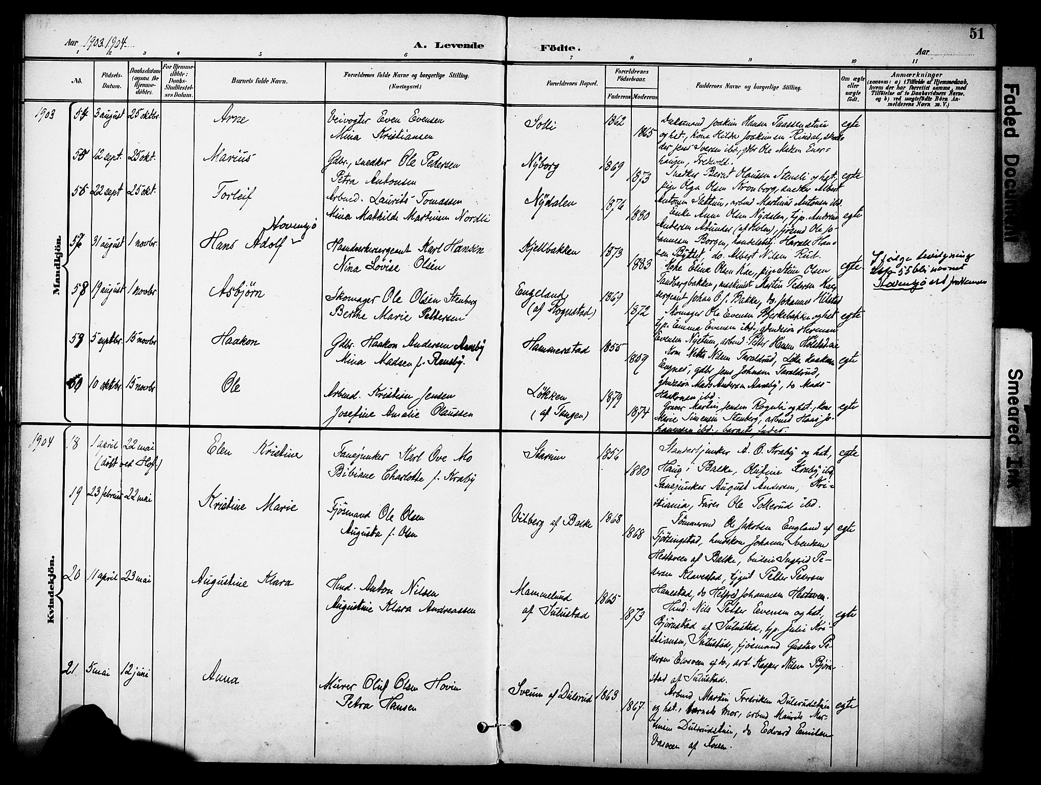 Østre Toten prestekontor, SAH/PREST-104/H/Ha/Haa/L0009: Parish register (official) no. 9, 1897-1913, p. 51