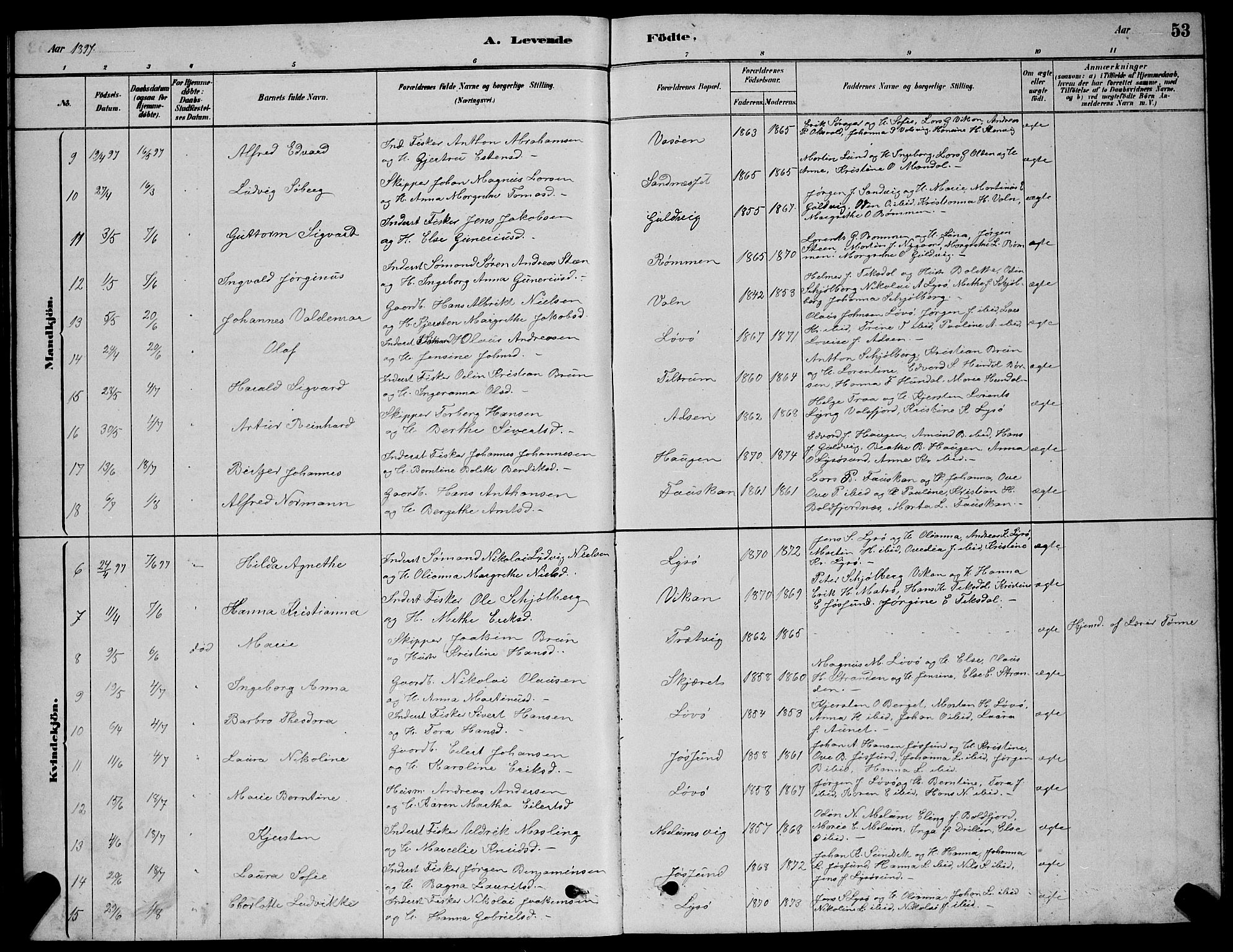 Ministerialprotokoller, klokkerbøker og fødselsregistre - Sør-Trøndelag, SAT/A-1456/654/L0665: Parish register (copy) no. 654C01, 1879-1901, p. 53