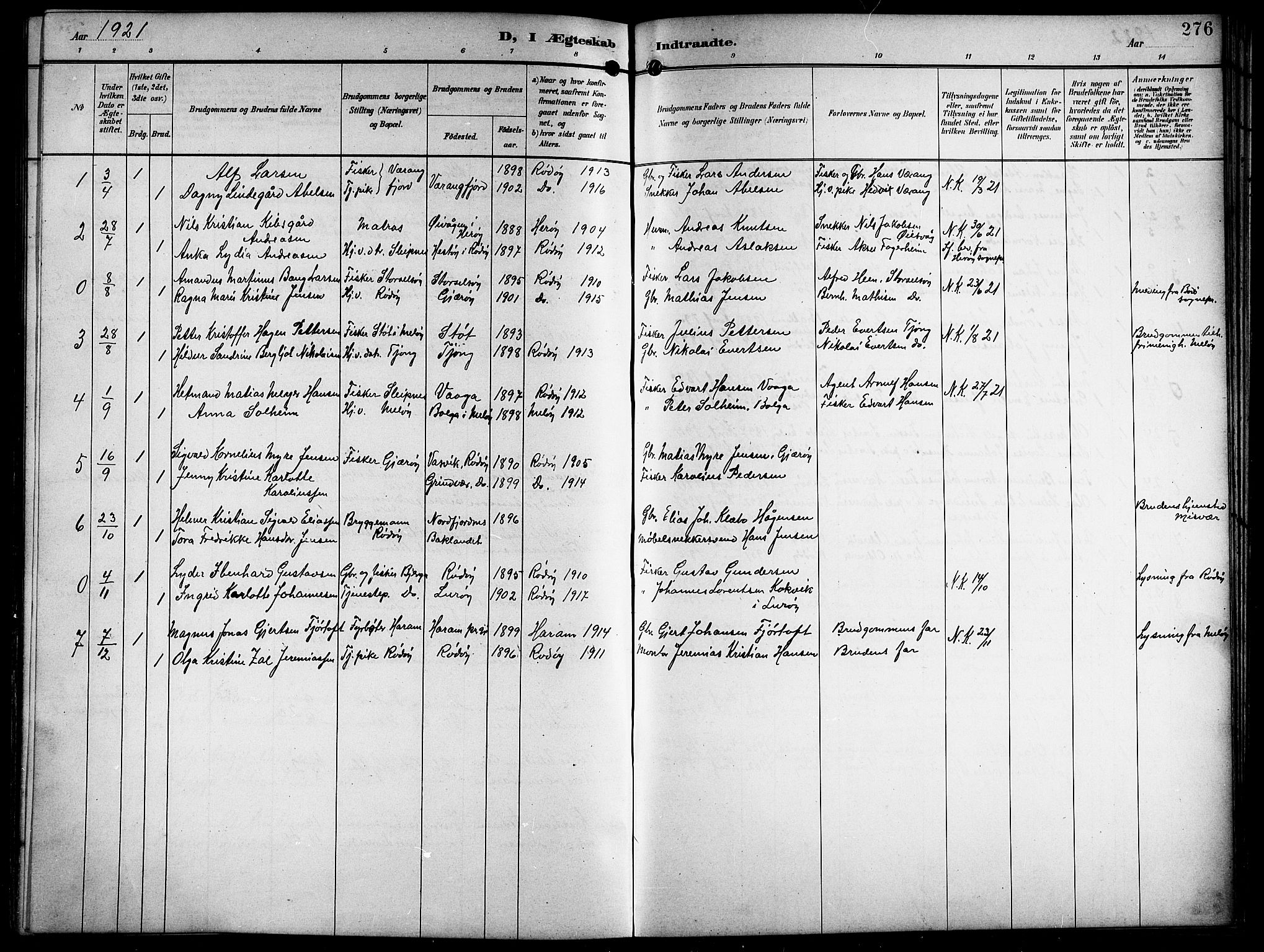 Ministerialprotokoller, klokkerbøker og fødselsregistre - Nordland, SAT/A-1459/841/L0621: Parish register (copy) no. 841C05, 1897-1923, p. 276