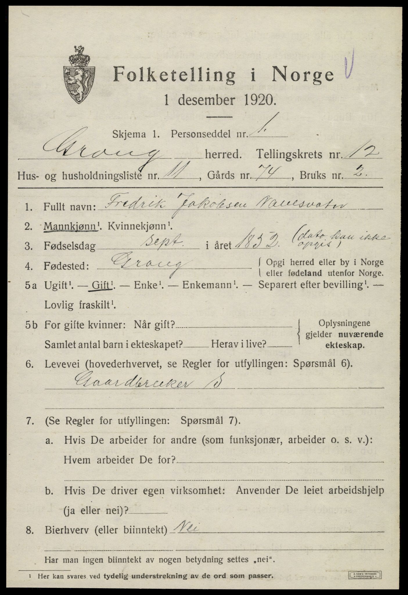 SAT, 1920 census for Grong, 1920, p. 6717