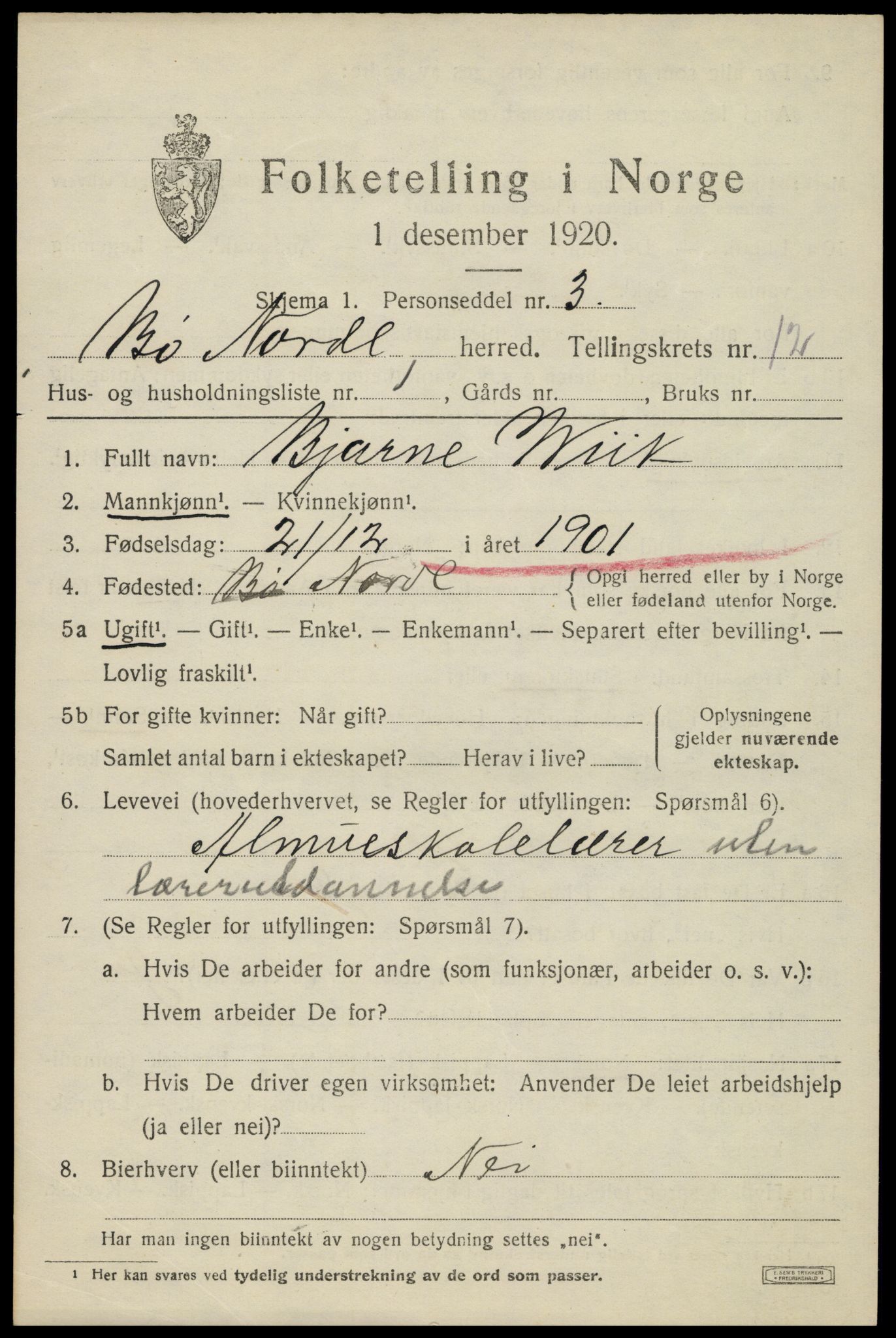 SAT, 1920 census for Bø, 1920, p. 10394