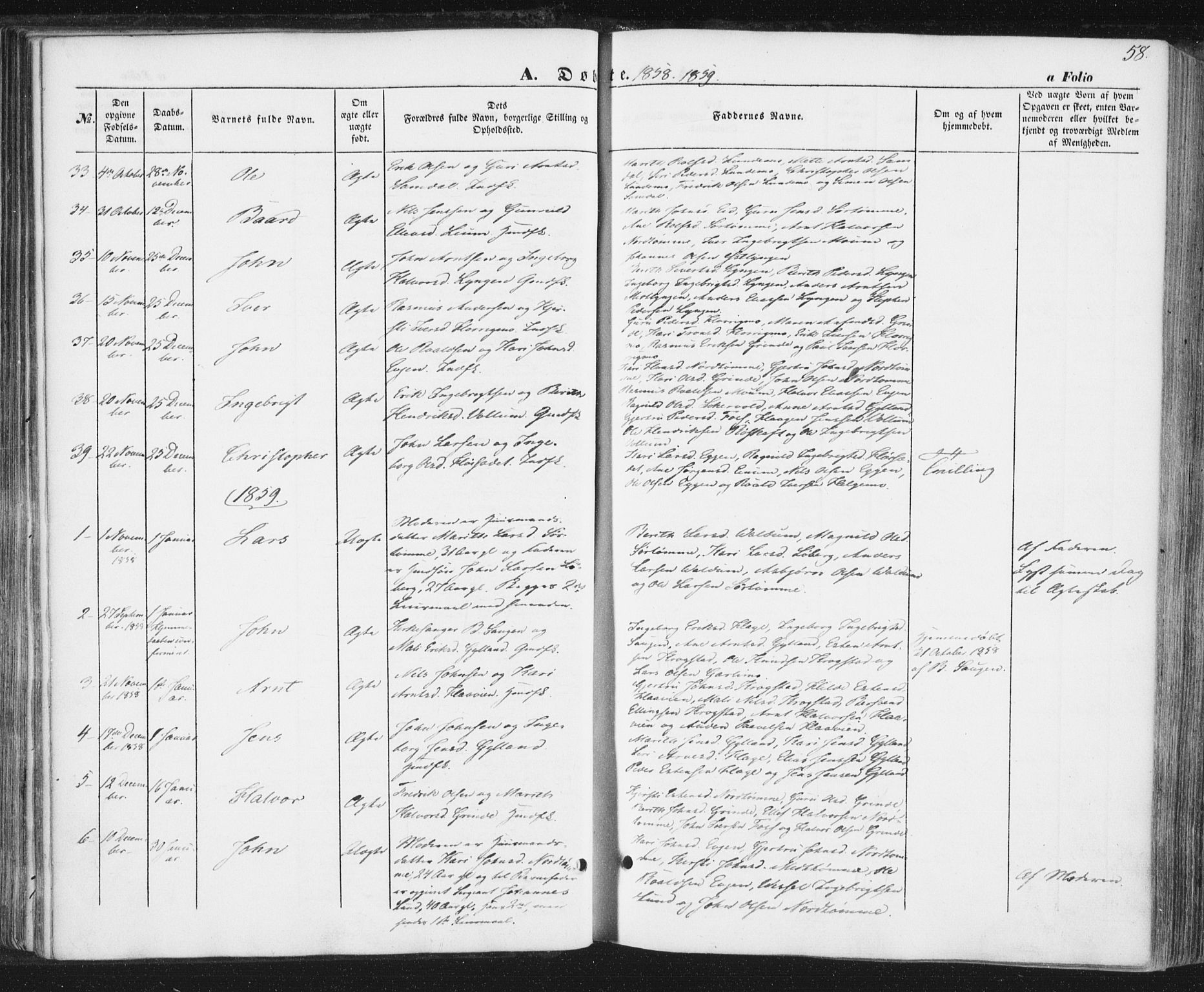 Ministerialprotokoller, klokkerbøker og fødselsregistre - Sør-Trøndelag, SAT/A-1456/692/L1103: Parish register (official) no. 692A03, 1849-1870, p. 58