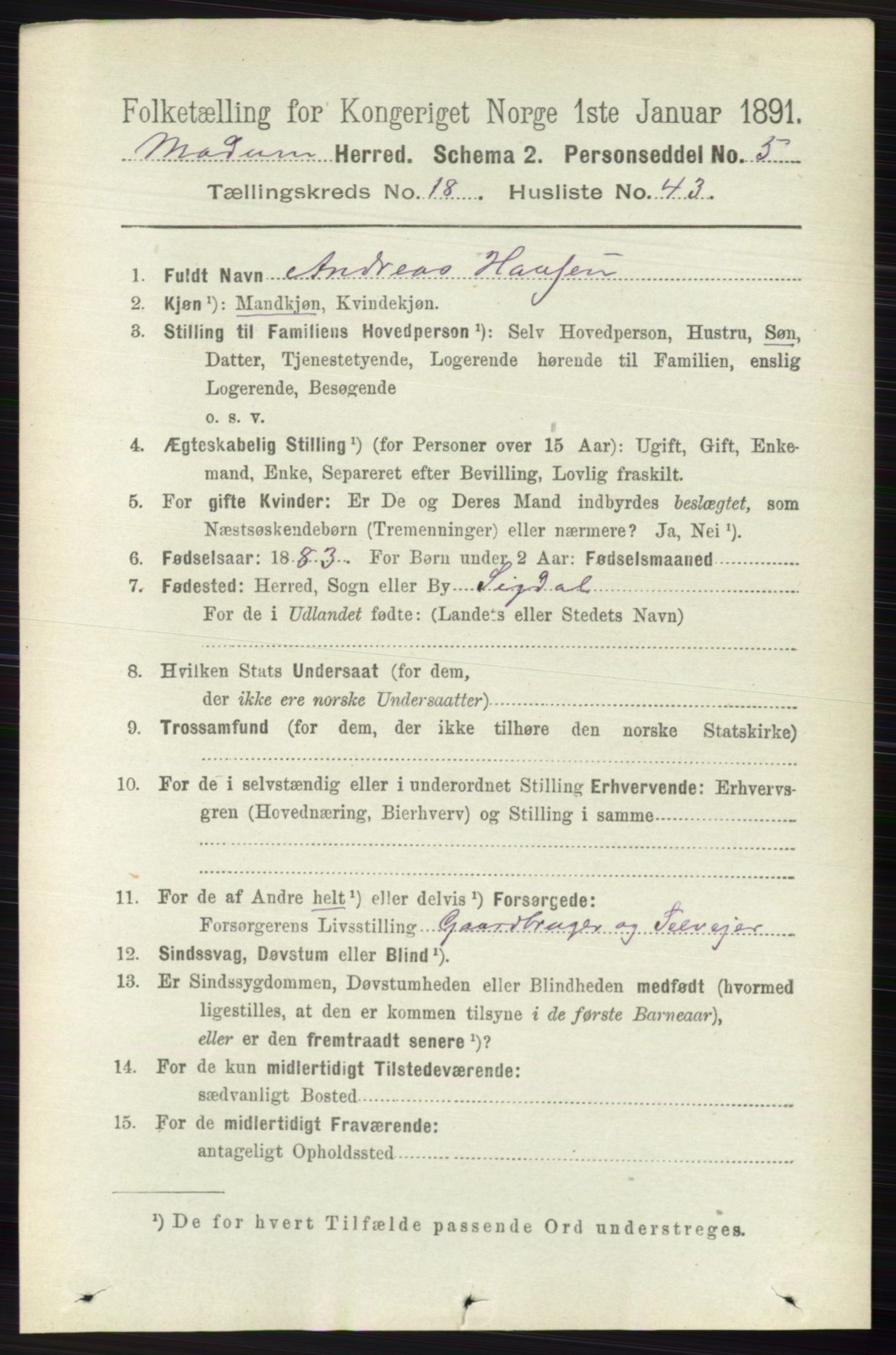 RA, 1891 census for 0623 Modum, 1891, p. 7468