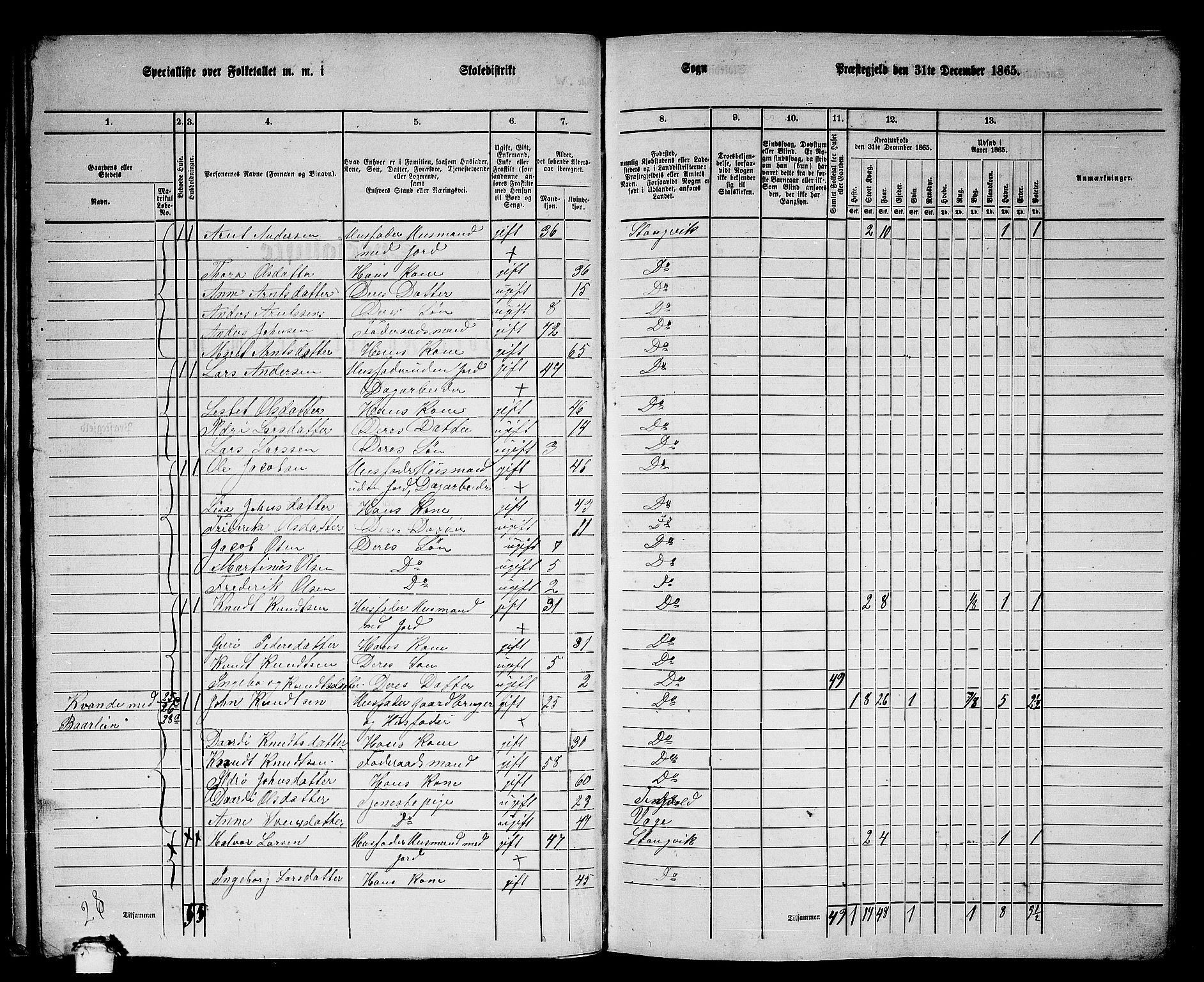 RA, 1865 census for Stangvik, 1865, p. 27