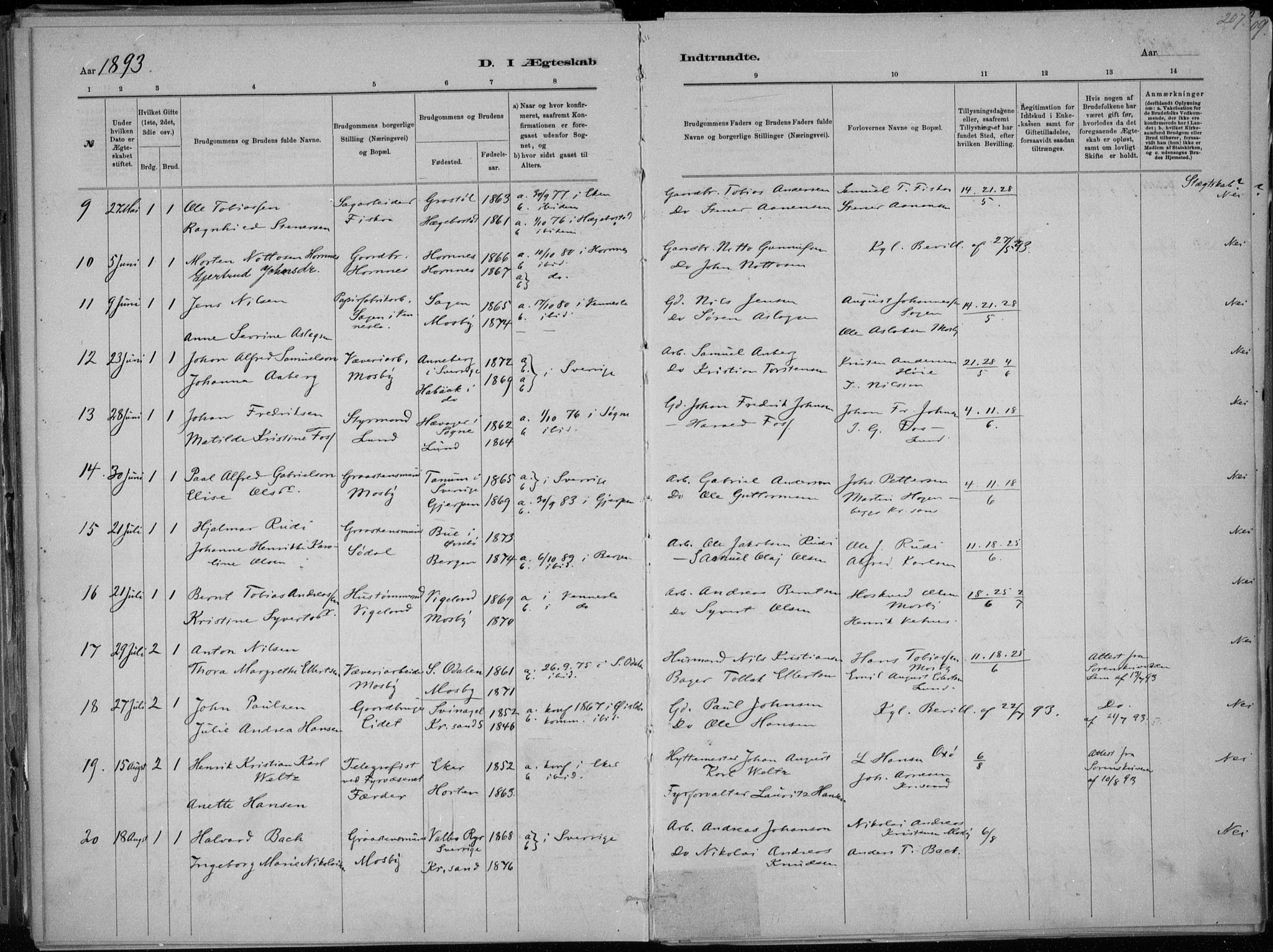 Oddernes sokneprestkontor, AV/SAK-1111-0033/F/Fa/Faa/L0009: Parish register (official) no. A 9, 1884-1896, p. 207