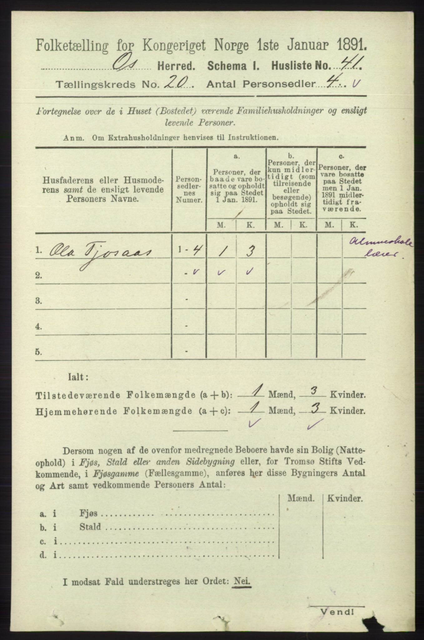 RA, 1891 census for 1243 Os, 1891, p. 4441