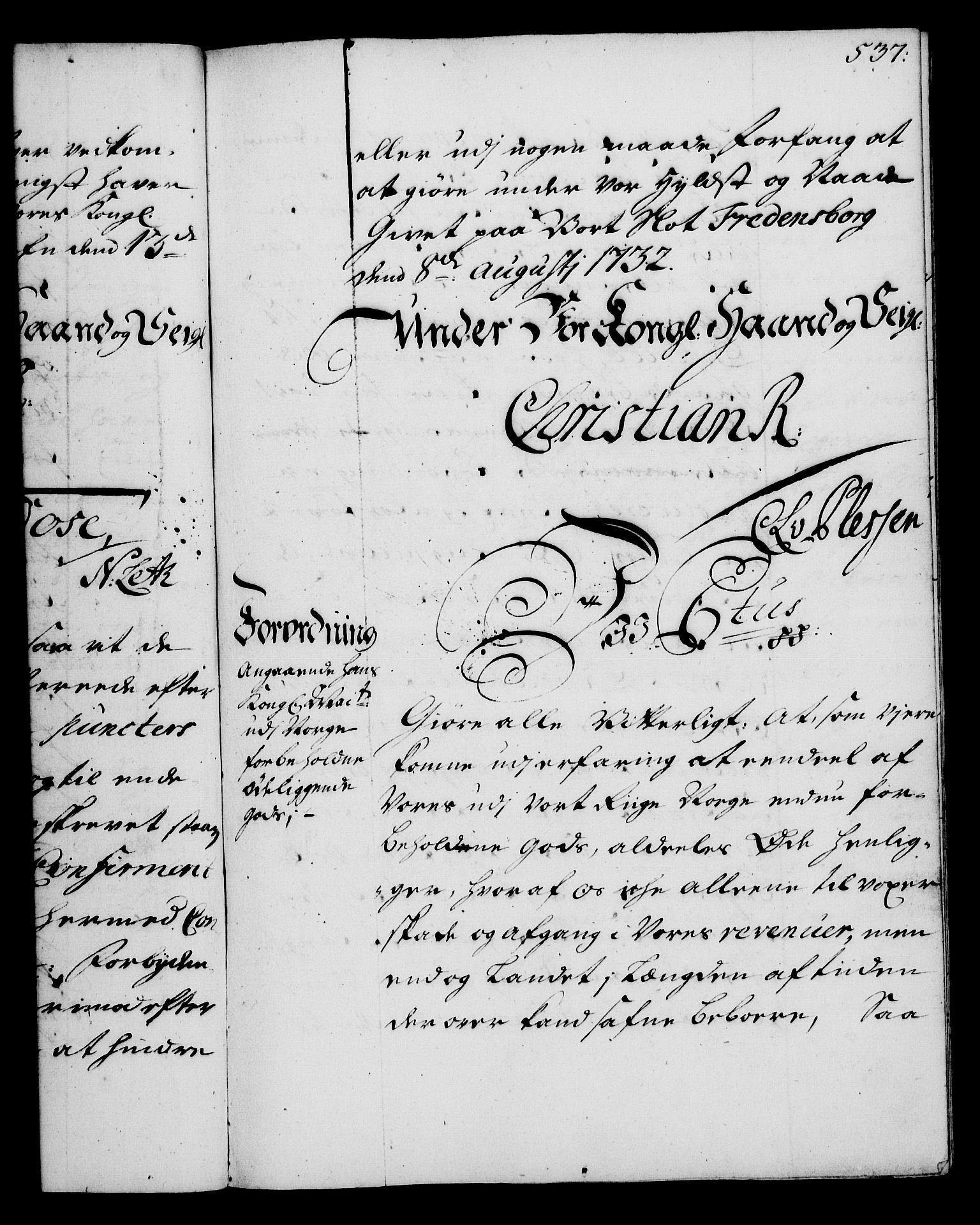 Rentekammeret, Kammerkanselliet, RA/EA-3111/G/Gg/Gga/L0003: Norsk ekspedisjonsprotokoll med register (merket RK 53.3), 1727-1734, p. 537