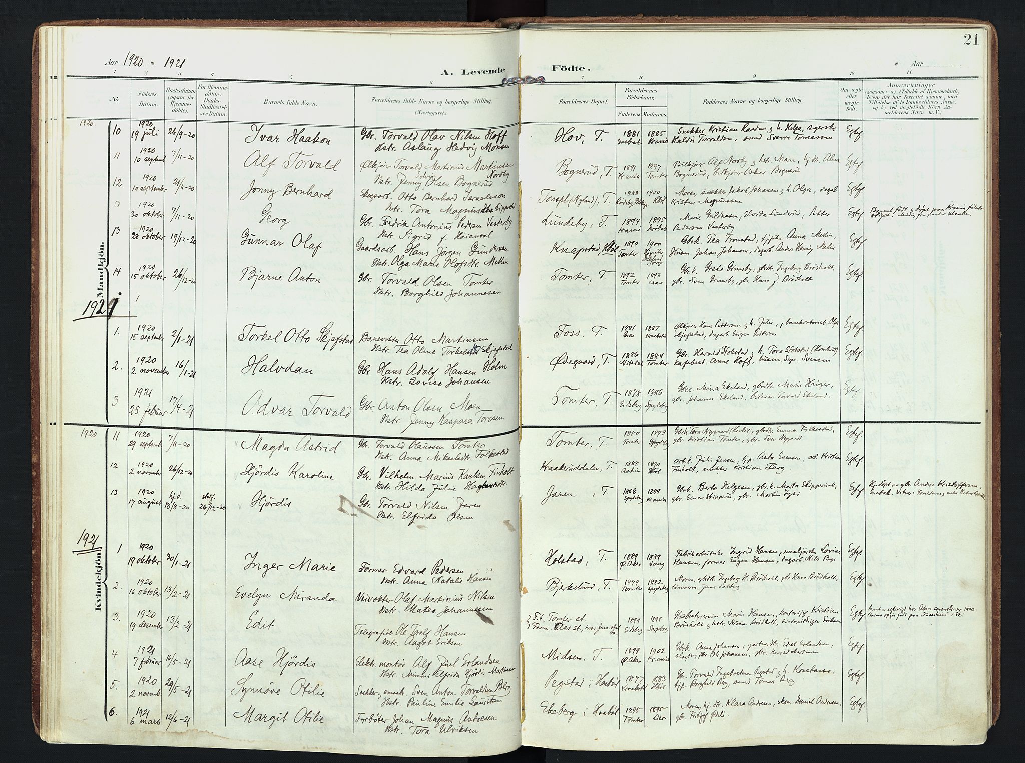 Hobøl prestekontor Kirkebøker, AV/SAO-A-2002/F/Fb/L0002: Parish register (official) no. II 2, 1905-1927, p. 21