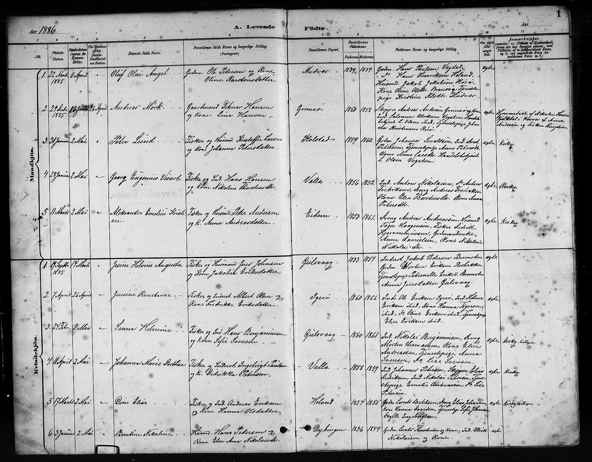 Ministerialprotokoller, klokkerbøker og fødselsregistre - Nordland, AV/SAT-A-1459/816/L0253: Parish register (copy) no. 816C03, 1886-1905, p. 1