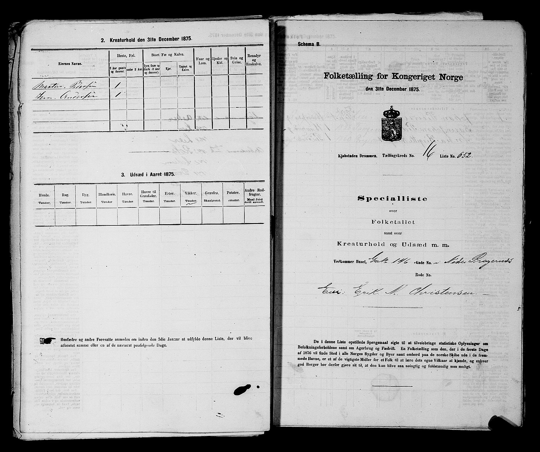 SAKO, 1875 census for 0602 Drammen, 1875, p. 1842