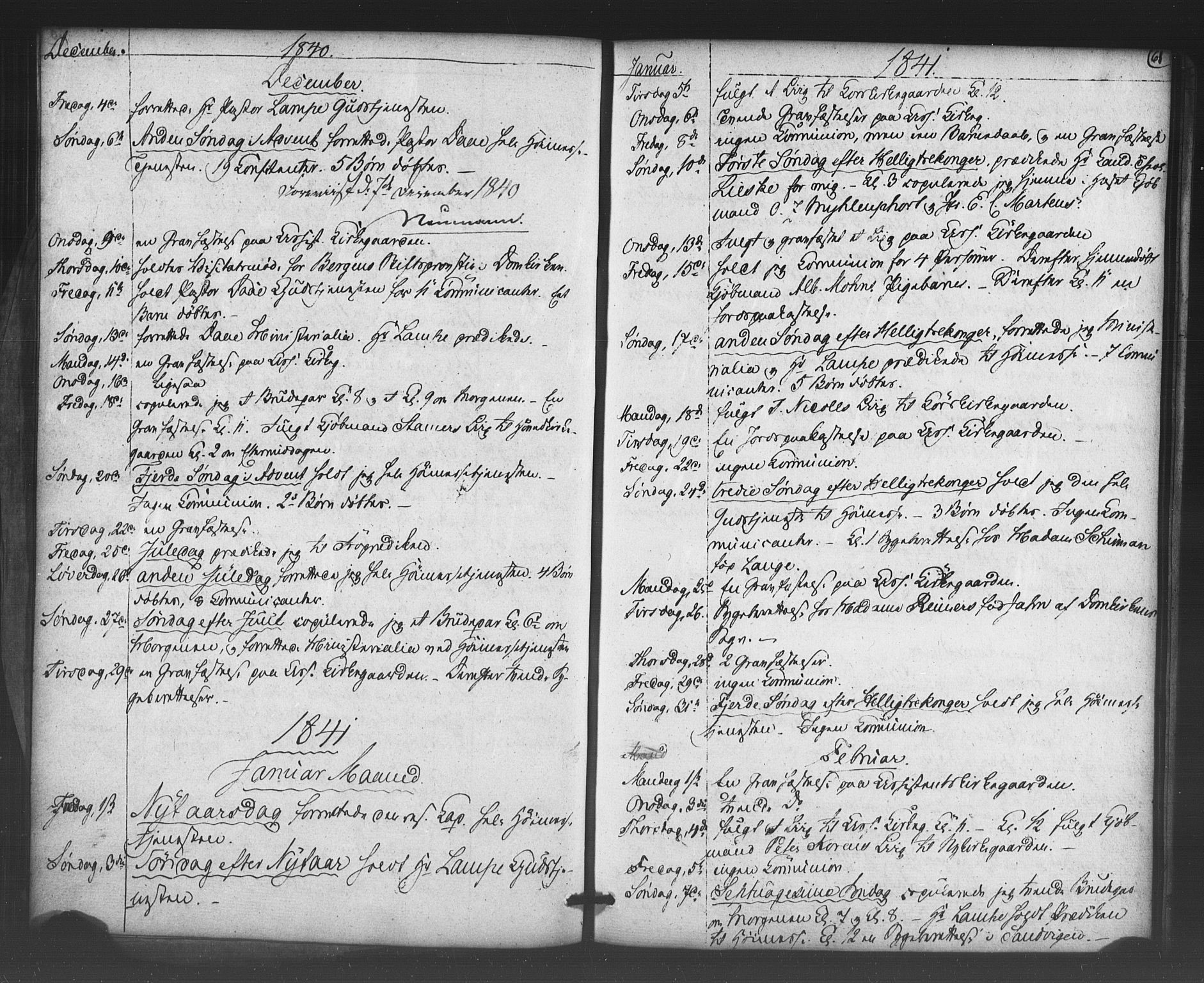 Korskirken sokneprestembete, SAB/A-76101/H/Haa/L0066: Curate's parish register no. A 1, 1826-1843, p. 61