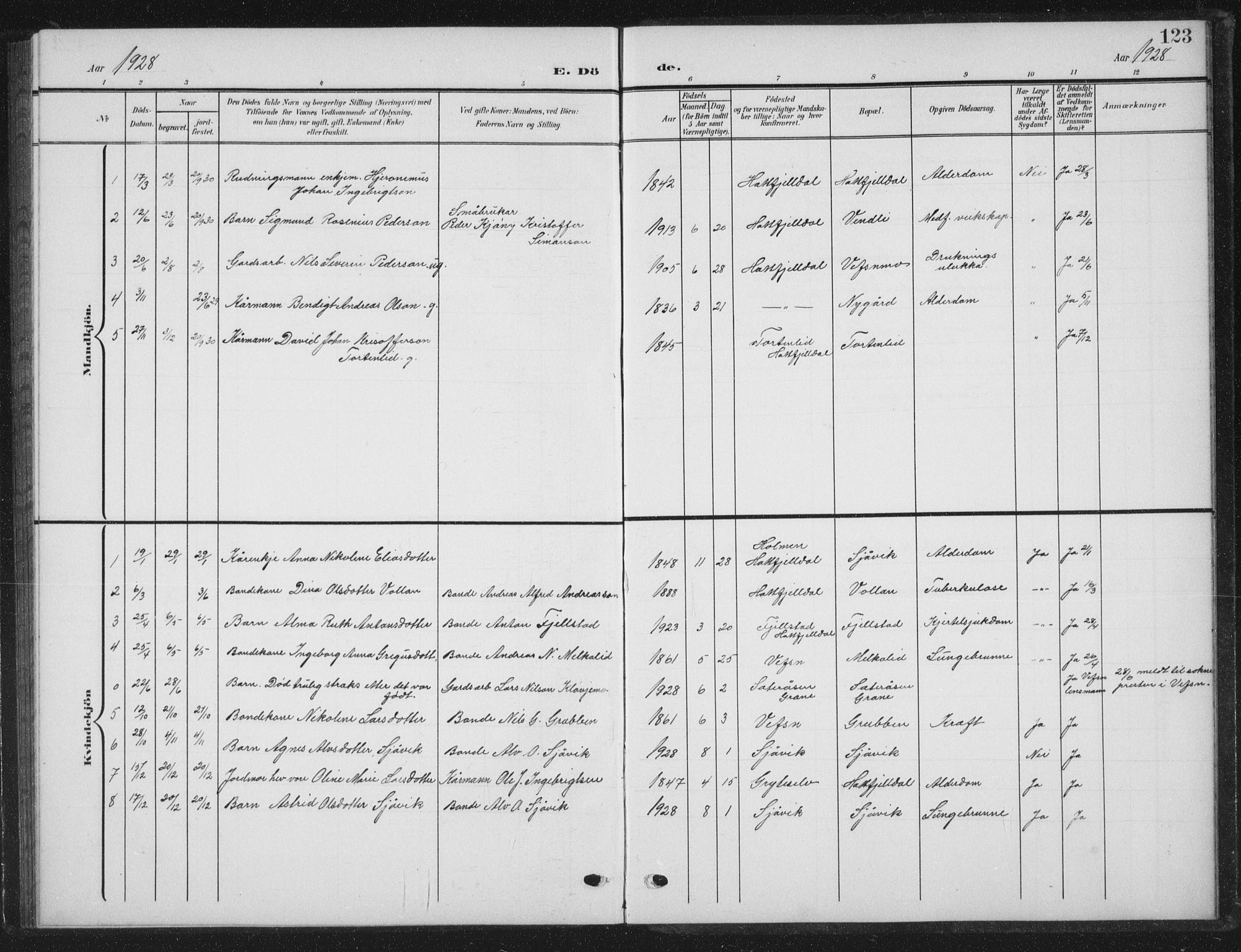 Ministerialprotokoller, klokkerbøker og fødselsregistre - Nordland, AV/SAT-A-1459/823/L0331: Parish register (copy) no. 823C03, 1905-1934, p. 123