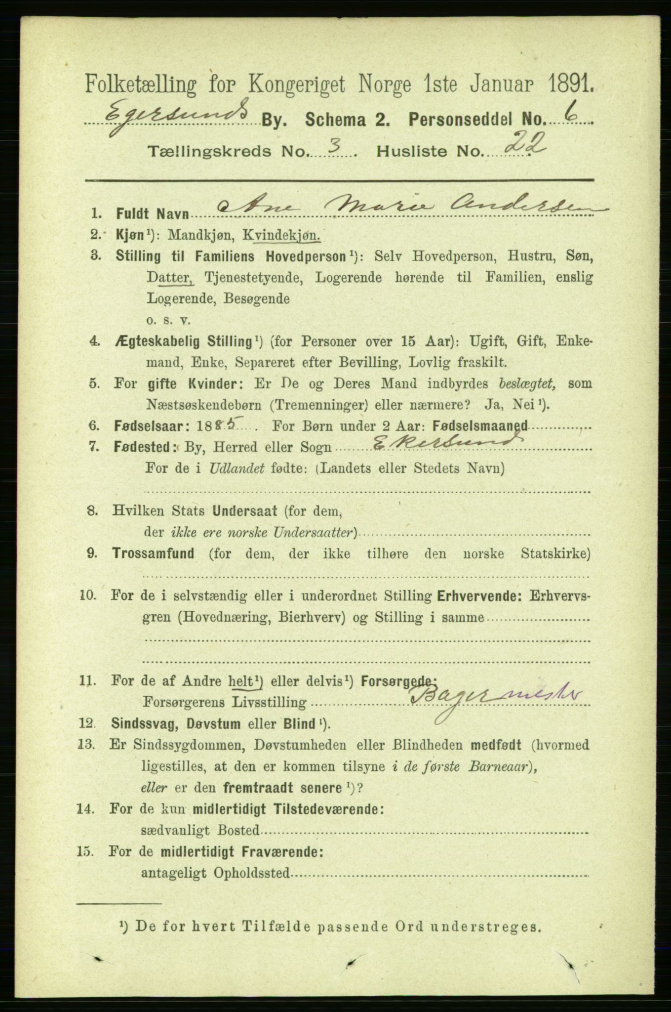 RA, 1891 census for 1101 Egersund, 1891, p. 590