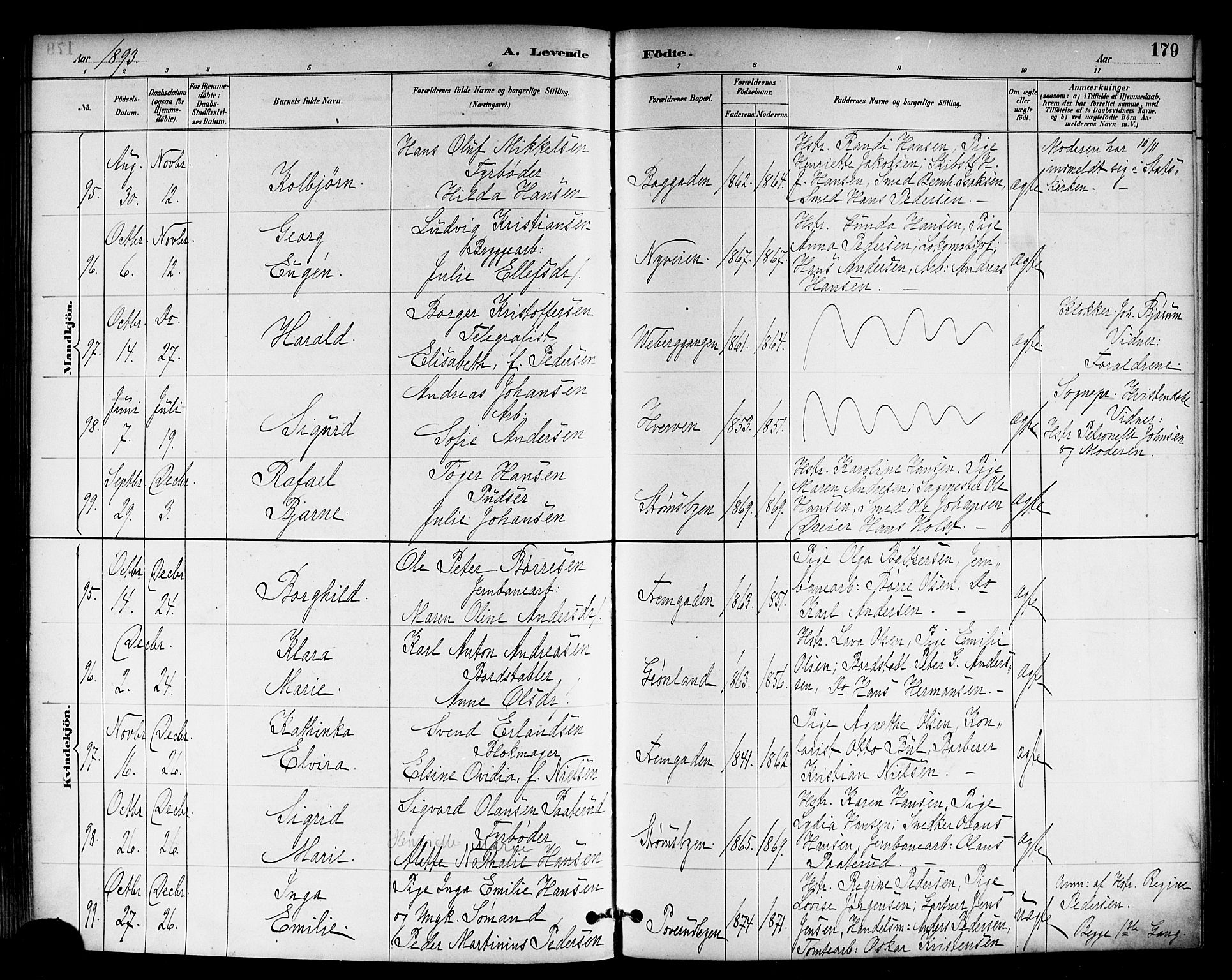 Strømsø kirkebøker, AV/SAKO-A-246/F/Fa/L0023: Parish register (official) no. I 23, 1885-1894, p. 179