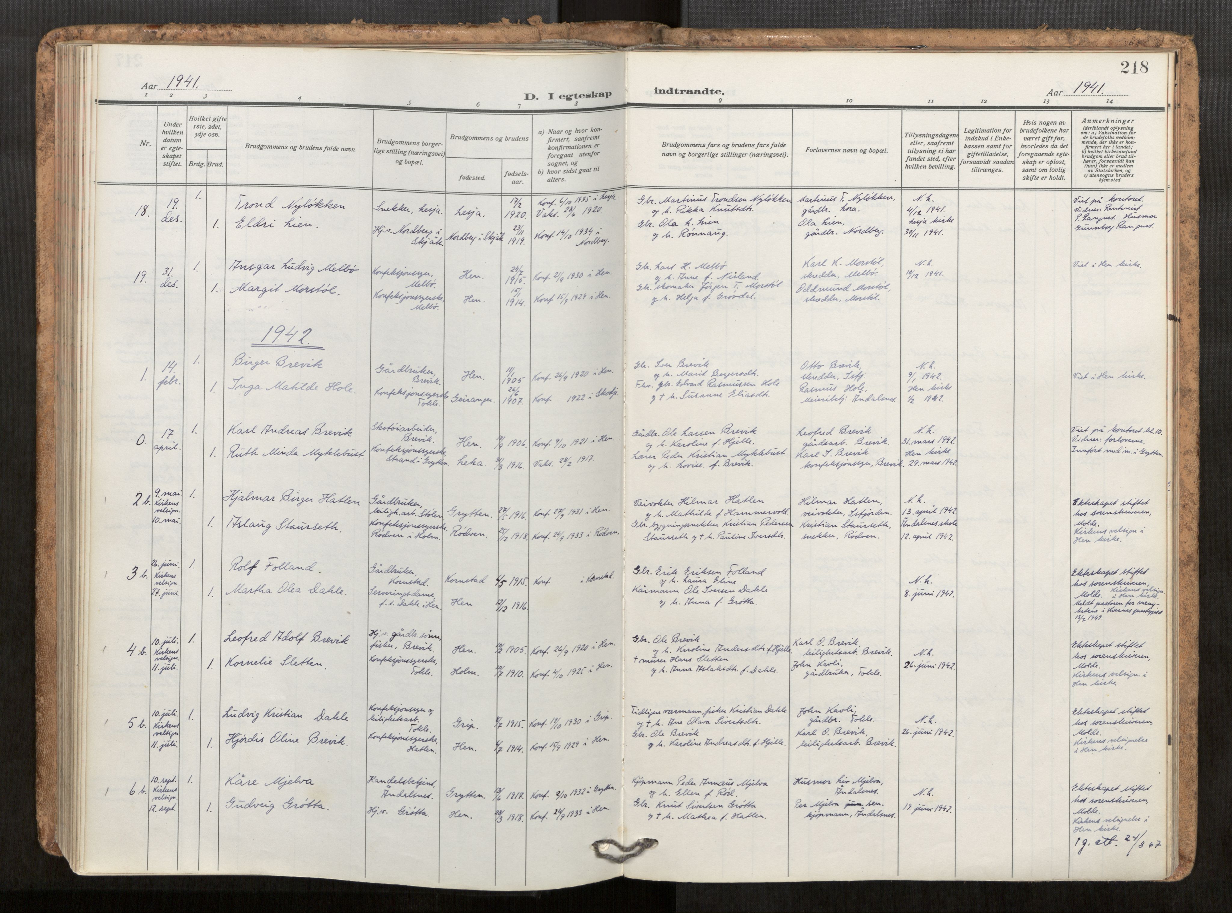Ministerialprotokoller, klokkerbøker og fødselsregistre - Møre og Romsdal, SAT/A-1454/545/L0596: Parish register (official) no. 545A04, 1921-1956, p. 218