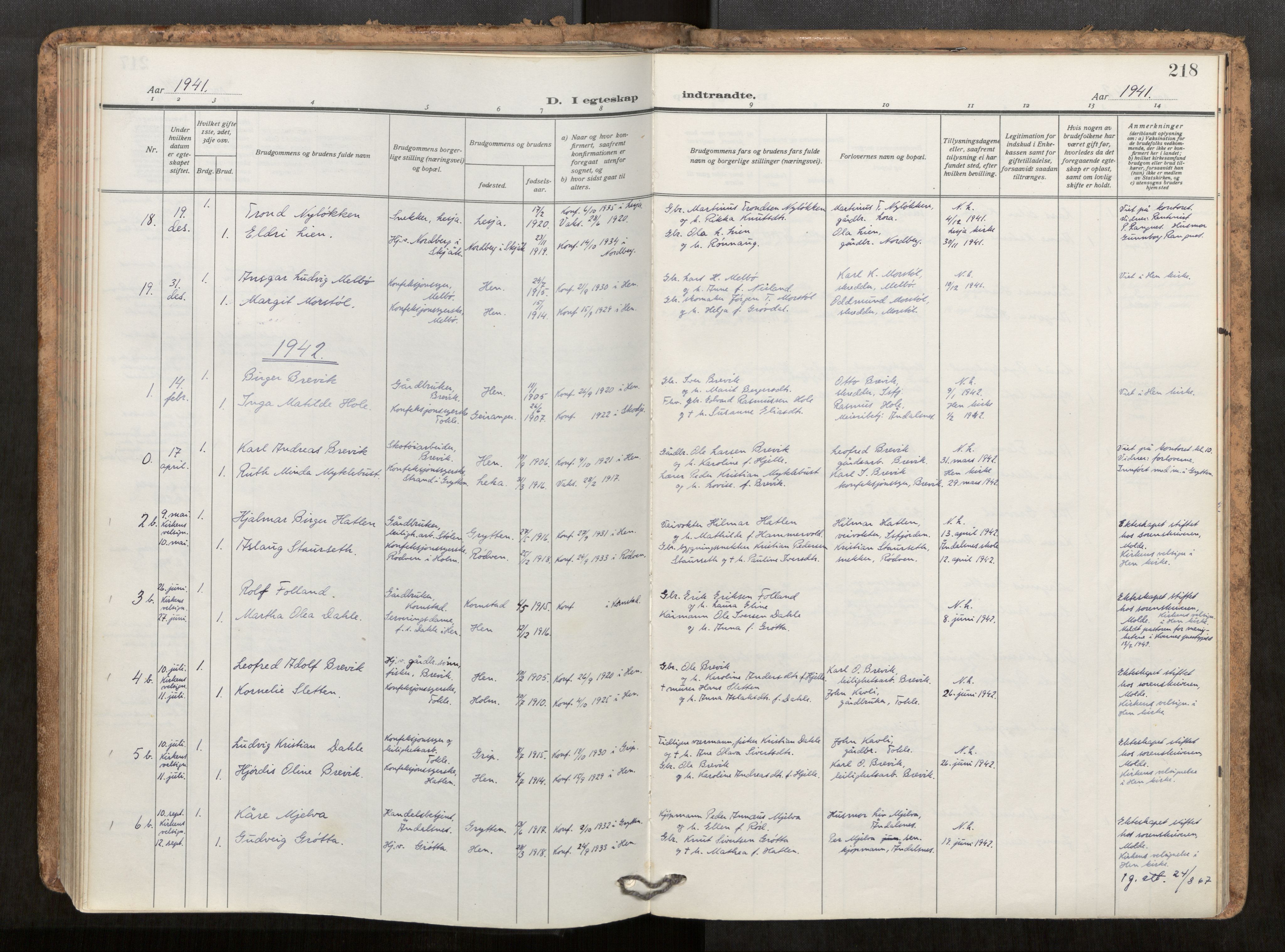 Ministerialprotokoller, klokkerbøker og fødselsregistre - Møre og Romsdal, AV/SAT-A-1454/545/L0596: Parish register (official) no. 545A04, 1921-1956, p. 218