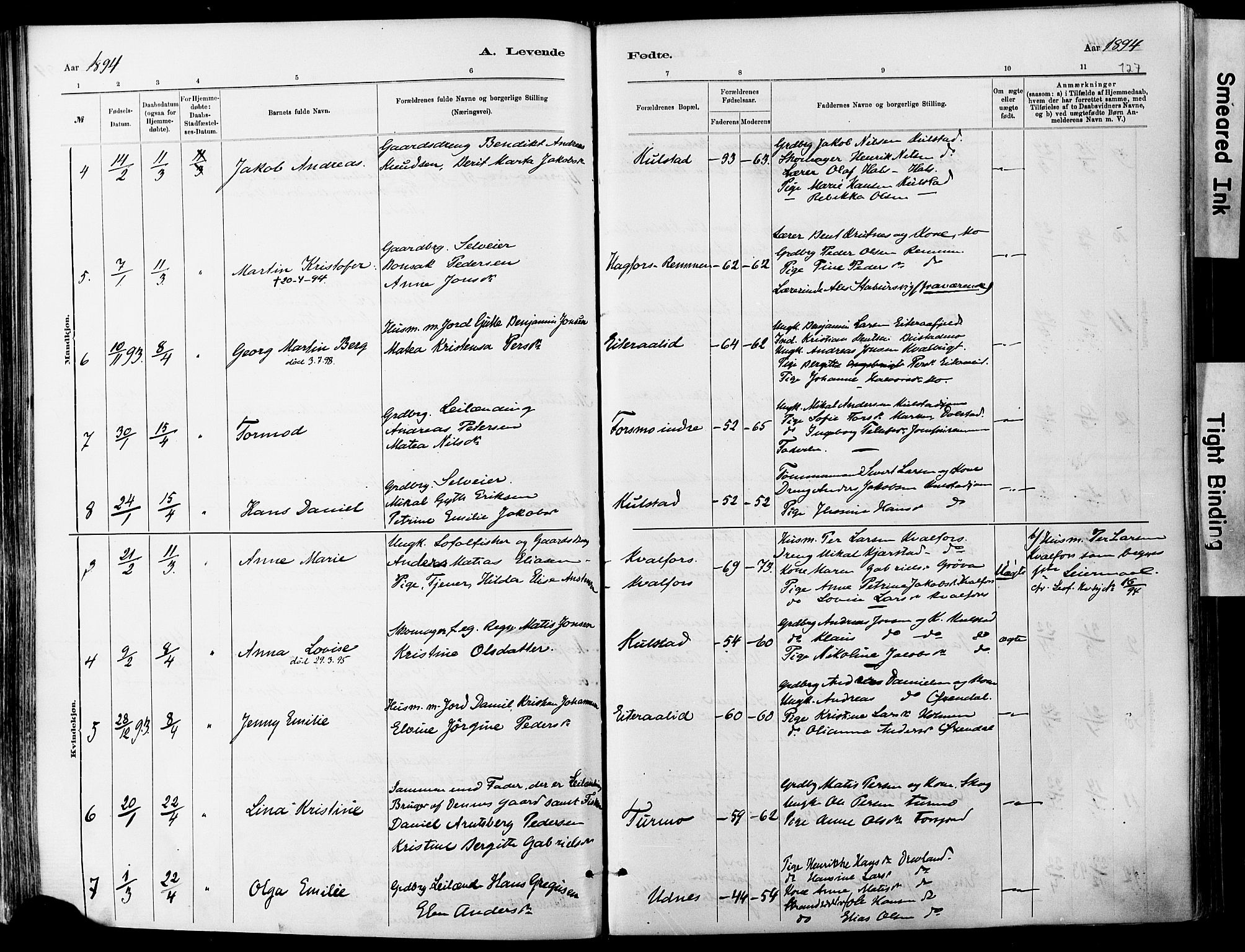 Ministerialprotokoller, klokkerbøker og fødselsregistre - Nordland, SAT/A-1459/820/L0295: Parish register (official) no. 820A16, 1880-1896, p. 127