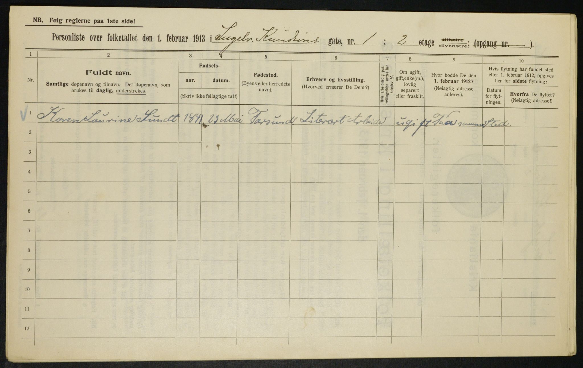 OBA, Municipal Census 1913 for Kristiania, 1913, p. 43644