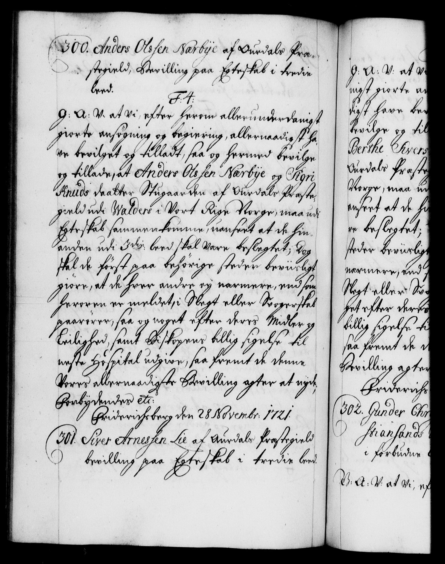 Danske Kanselli 1572-1799, AV/RA-EA-3023/F/Fc/Fca/Fcaa/L0023: Norske registre, 1720-1722, p. 412b