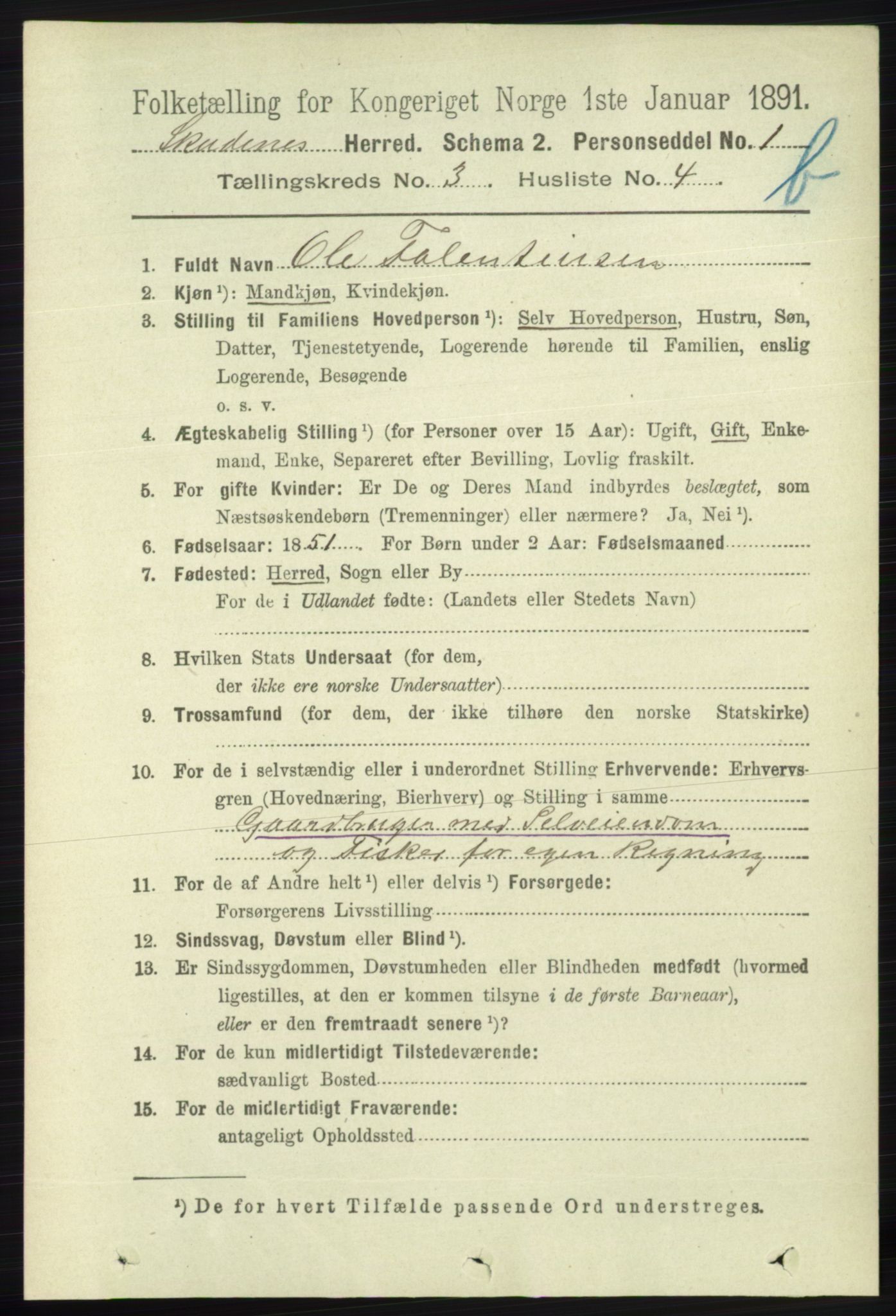 RA, 1891 census for 1150 Skudenes, 1891, p. 4014