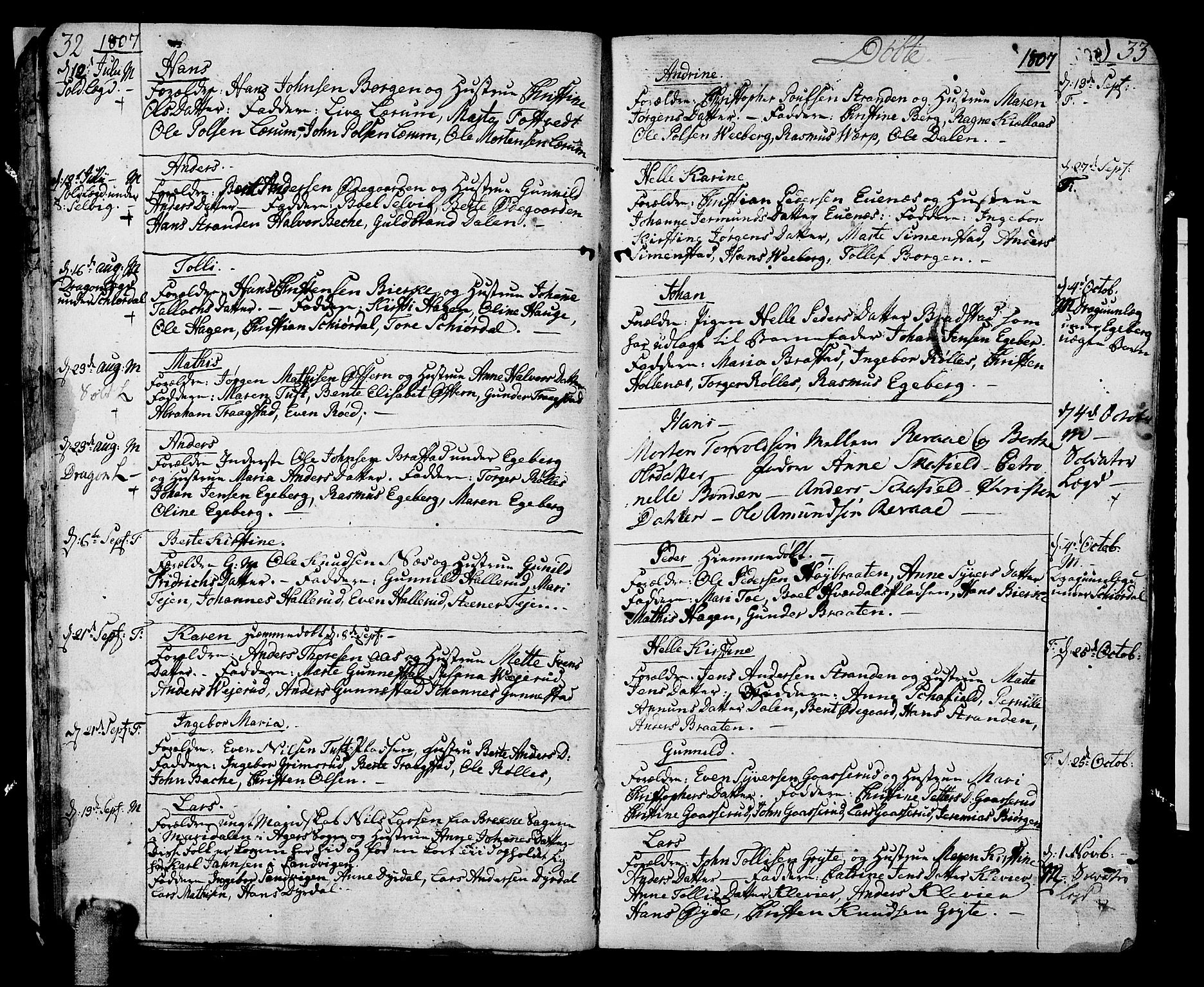Sande Kirkebøker, SAKO/A-53/F/Fa/L0002: Parish register (official) no. 2, 1804-1814, p. 32-33