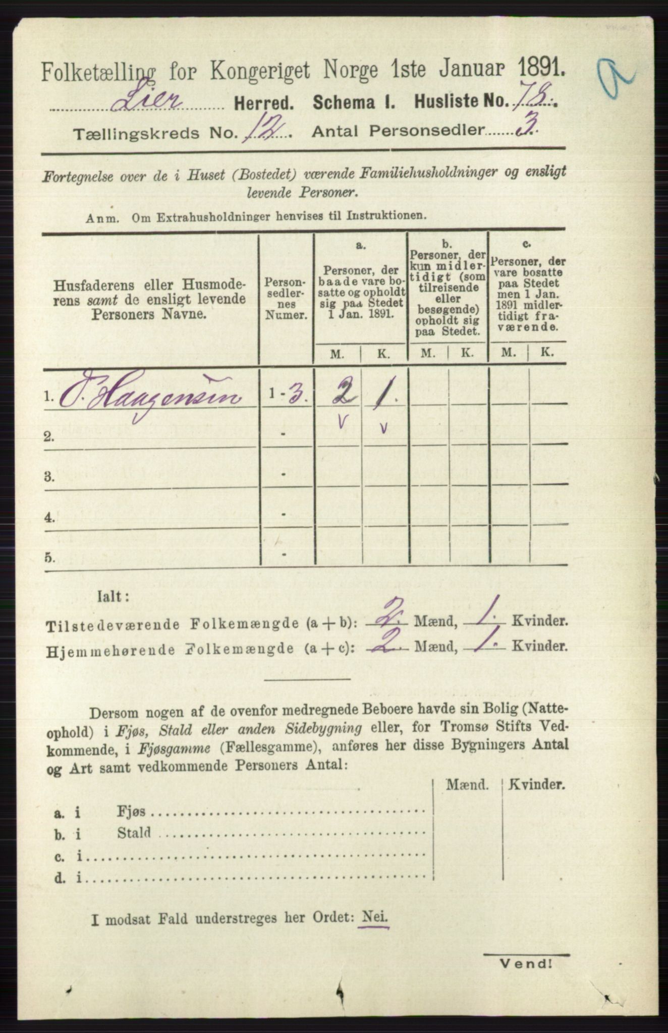 RA, 1891 census for 0626 Lier, 1891, p. 7359